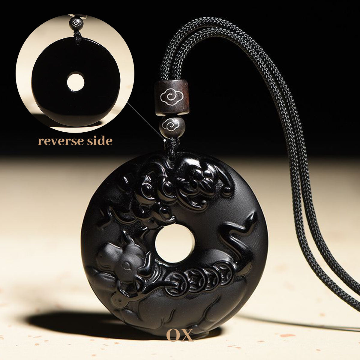 Obsidian Chinese Zodiac Peace Buckle Pendant - Unisex Style, Suitable for People Born in the Year of the Snake (Benmingnian) Necklace Pendant