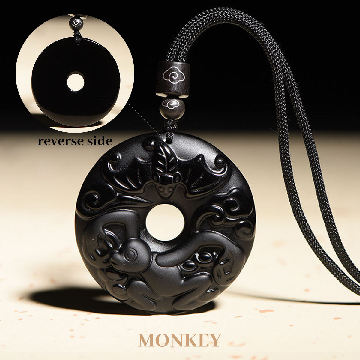 Obsidian Chinese Zodiac Peace Buckle Pendant - Unisex Style, Suitable for People Born in the Year of the Snake (Benmingnian) Necklace Pendant