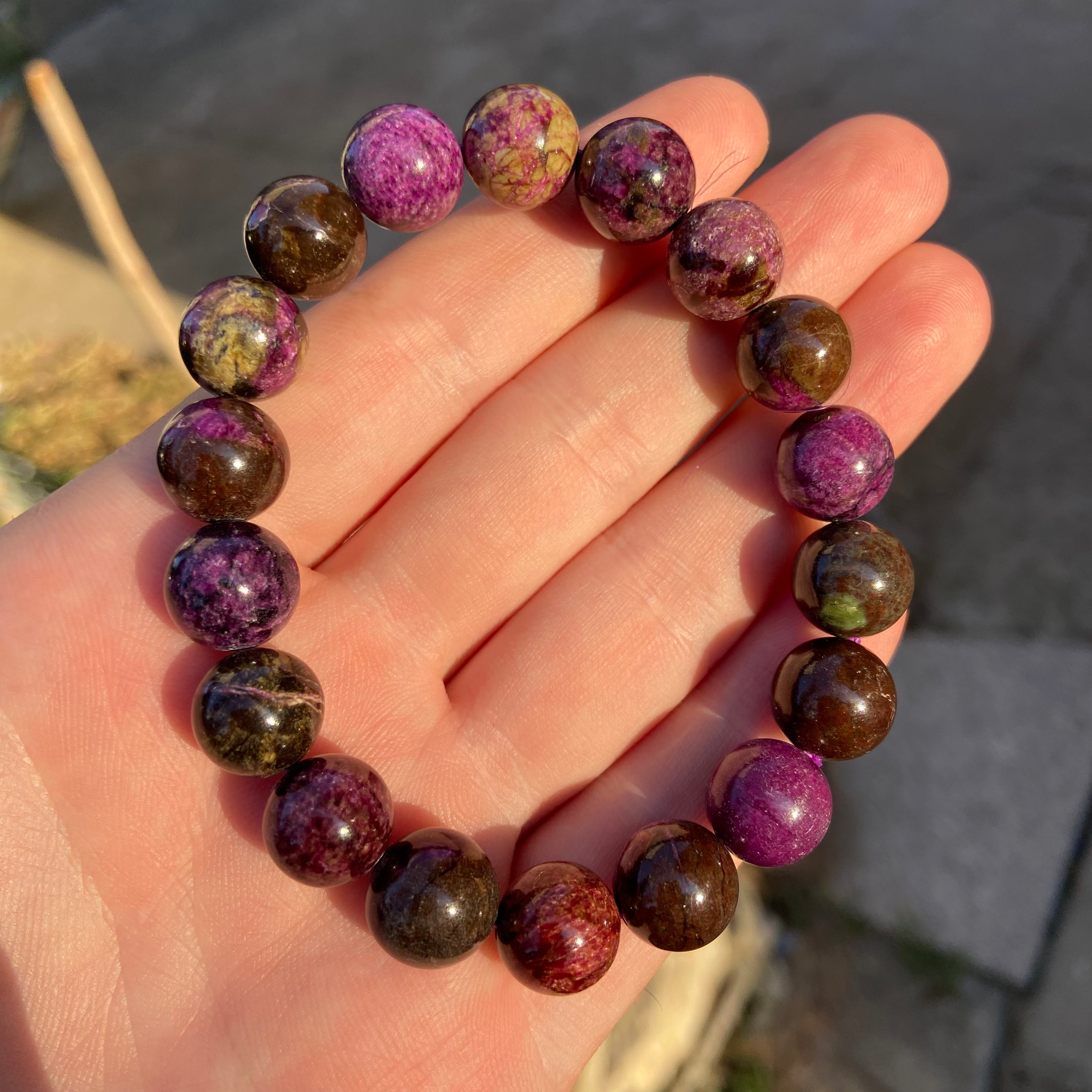 Genuine Natural Charoite 10mm Round Bead Stretch Bracelet for Men & Women
