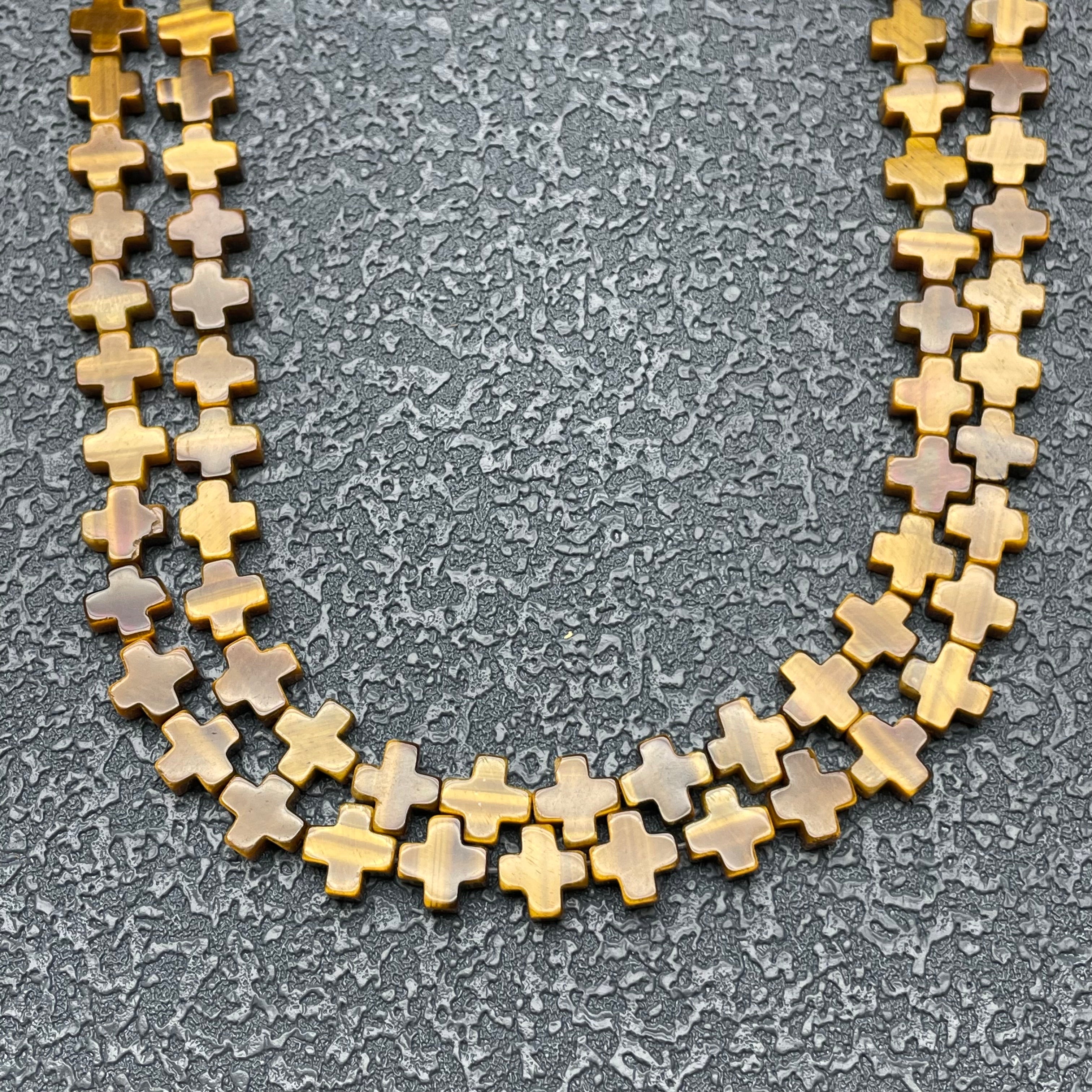 Yellow Tiger Eye Cross Long Strand