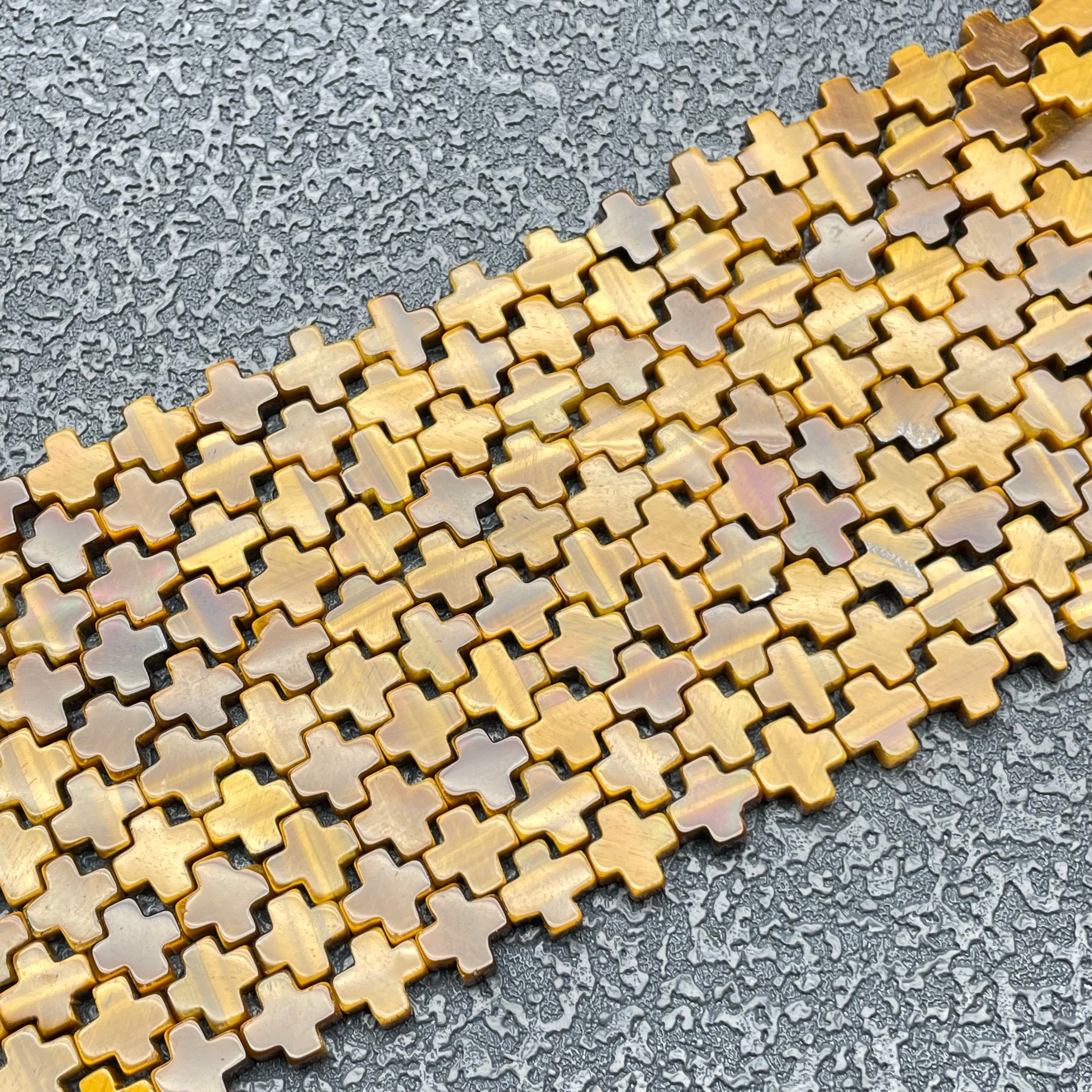 Yellow Tiger Eye Cross Long Strand