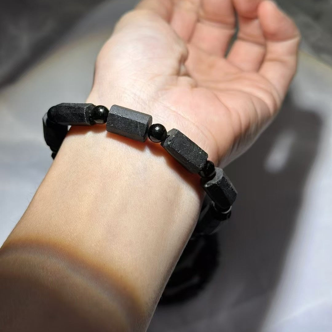 Black tourmaline raw stone bracelet