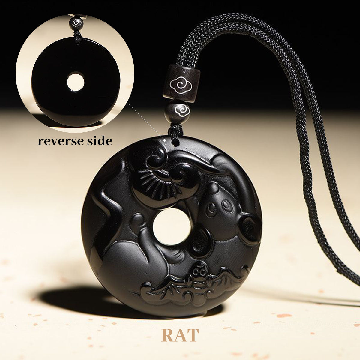 Obsidian Chinese Zodiac Peace Buckle Pendant - Unisex Style, Suitable for People Born in the Year of the Snake (Benmingnian) Necklace Pendant