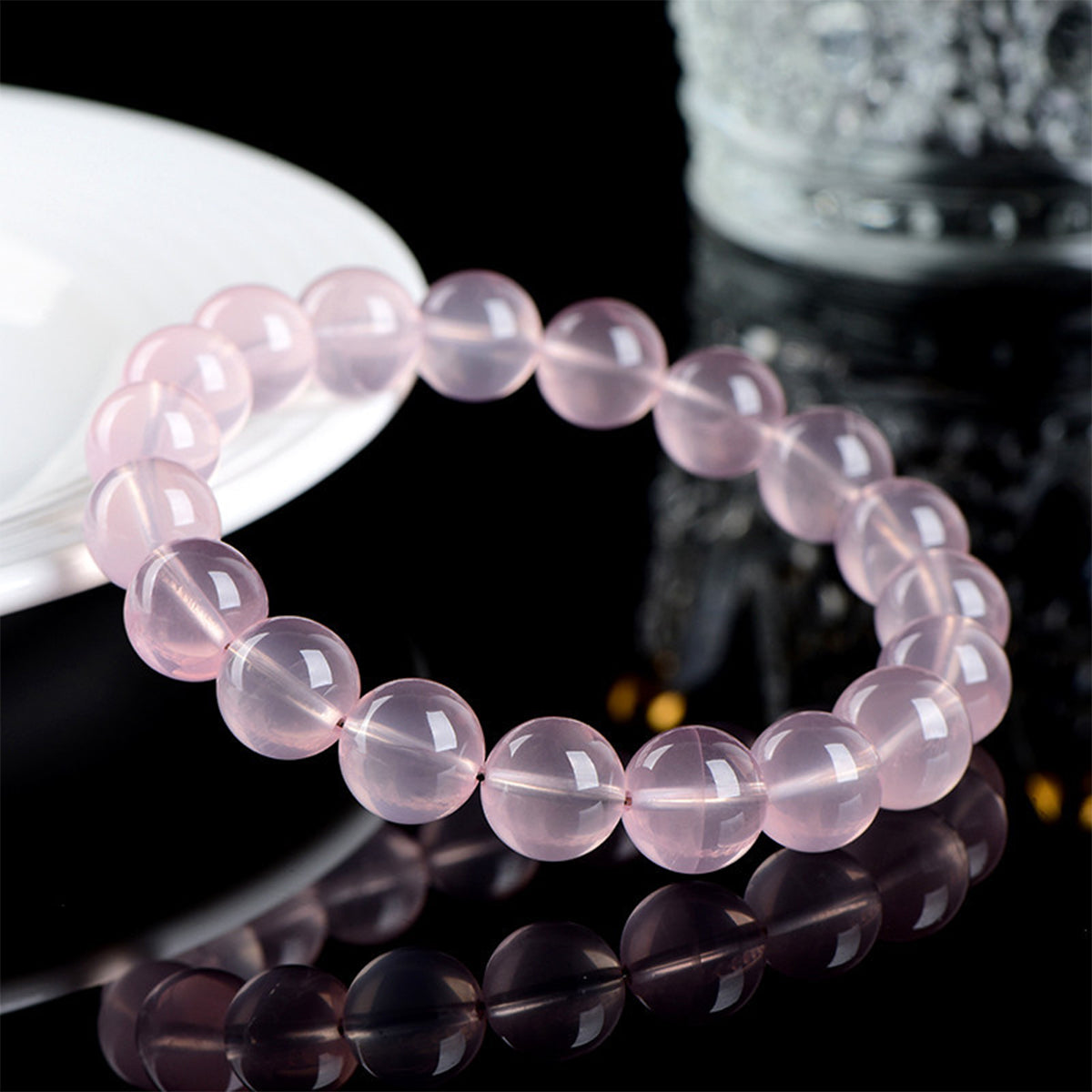 Natural Rose Quartz Bracelet - Handmade Beaded Rose Quartz Gemstone Bracelet for Women