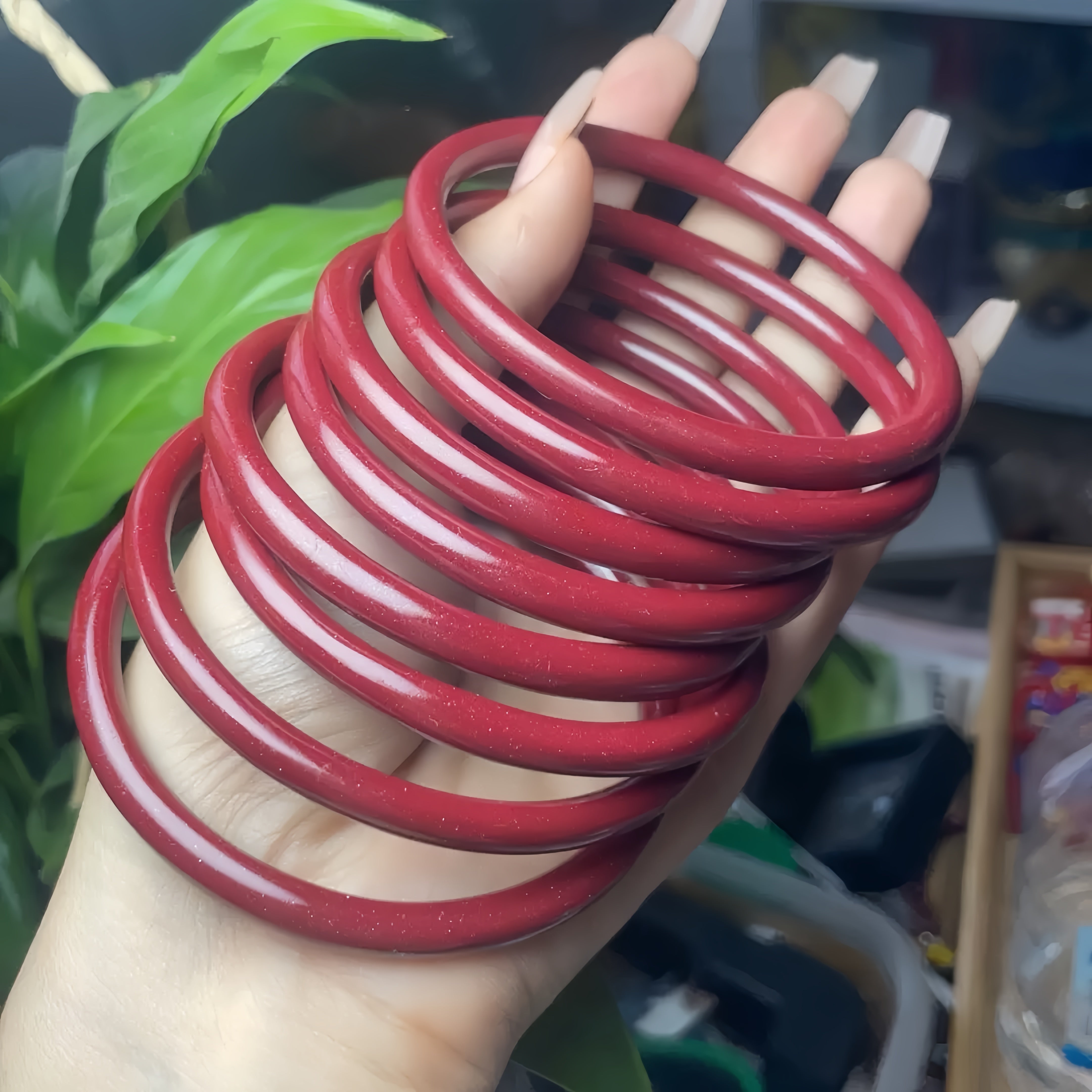 Cinnabar Dingdang Bangle – Dainty Red Cinnabar Bracelet with Chiming Charm & Blessings