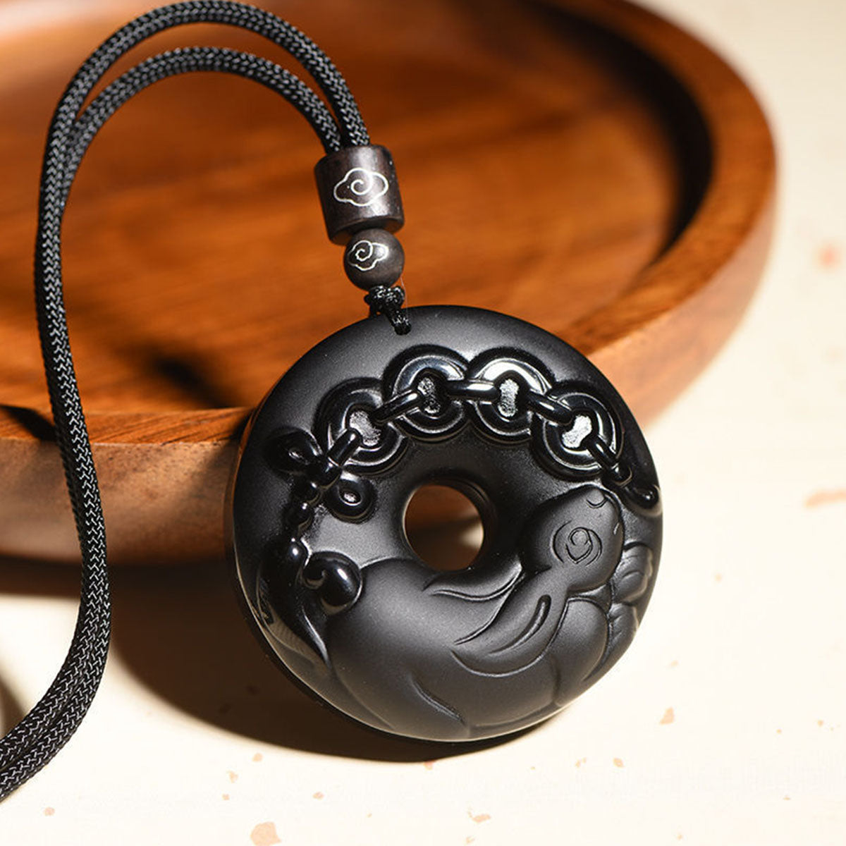 Obsidian Chinese Zodiac Peace Buckle Pendant - Unisex Style, Suitable for People Born in the Year of the Snake (Benmingnian) Necklace Pendant