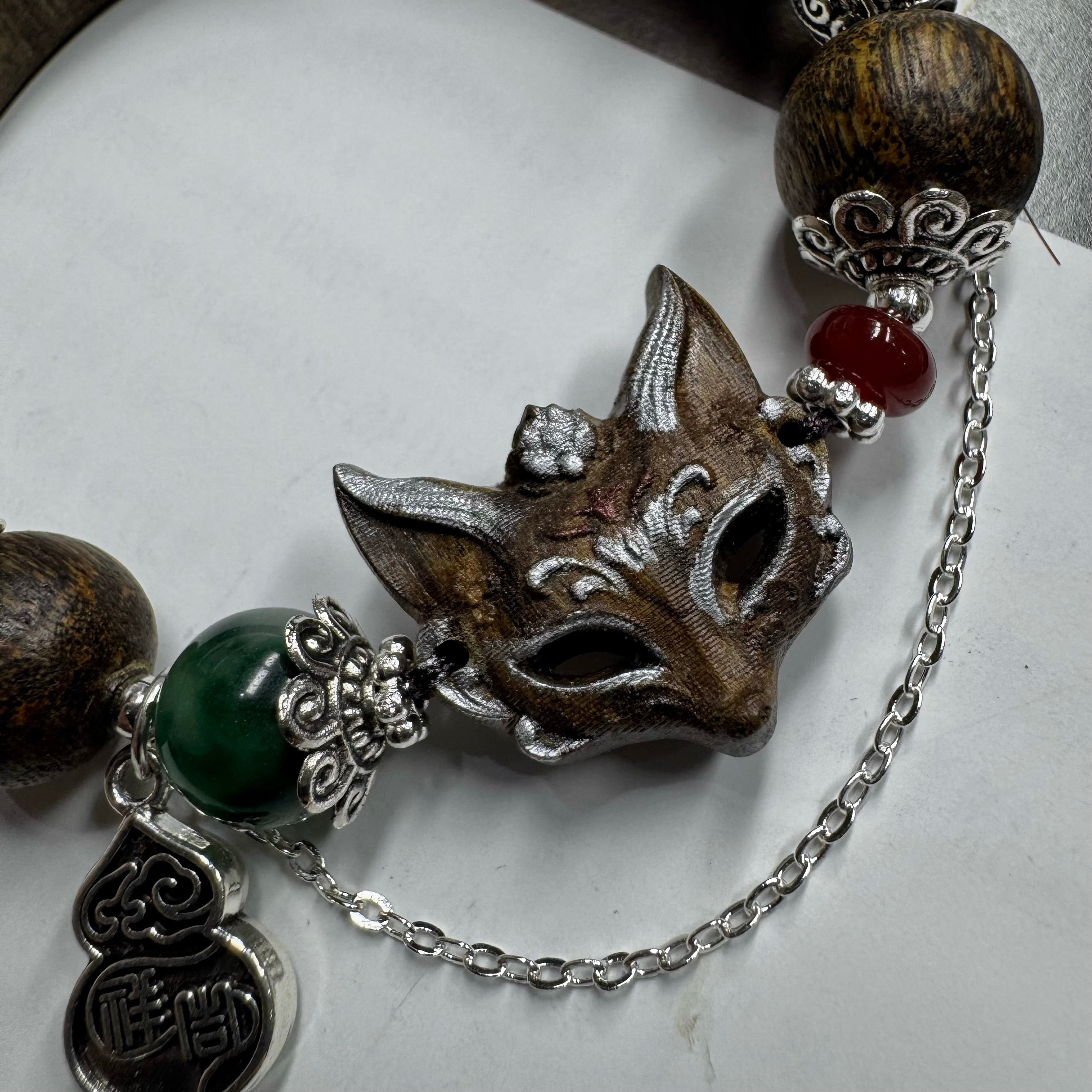 sandalwood 9 tailed fox head bangle bracelet