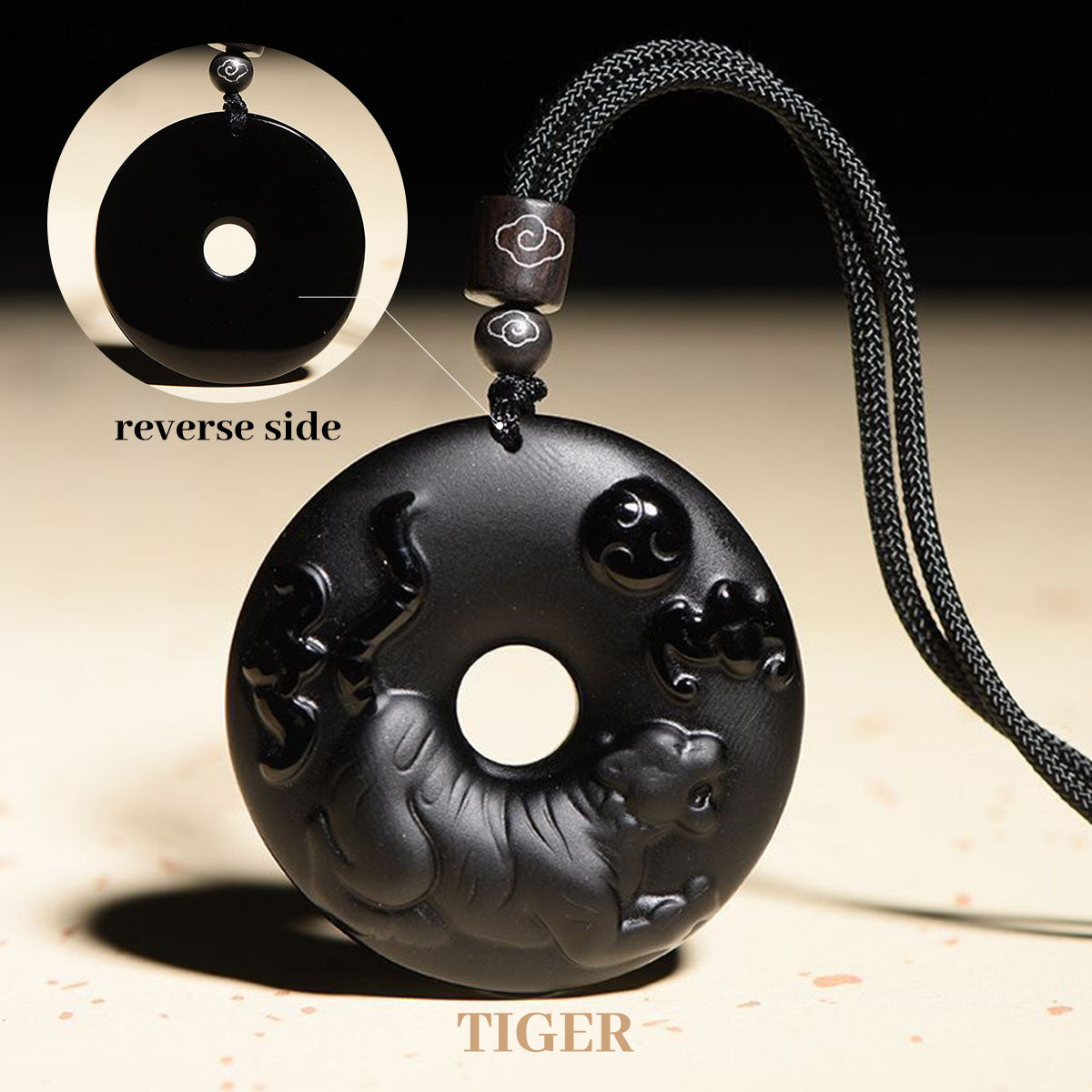 Obsidian Chinese Zodiac Peace Buckle Pendant - Unisex Style, Suitable for People Born in the Year of the Snake (Benmingnian) Necklace Pendant