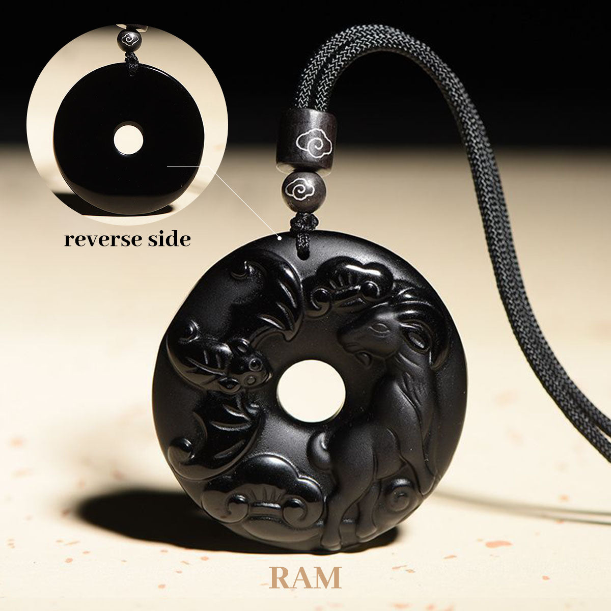 Obsidian Chinese Zodiac Peace Buckle Pendant - Unisex Style, Suitable for People Born in the Year of the Snake (Benmingnian) Necklace Pendant