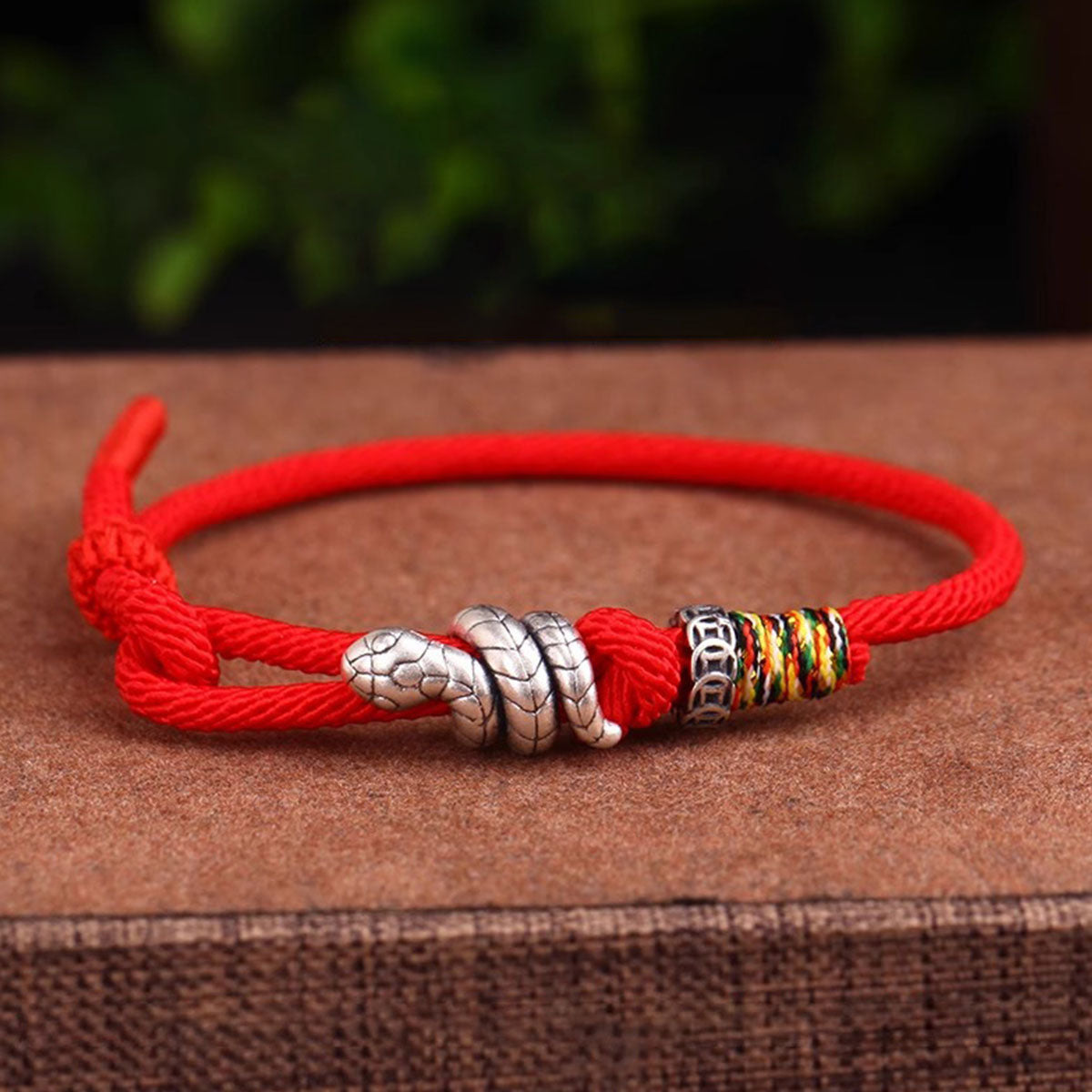 Snake Charm Bracelet - Red/Black Cord | Minimalist & Symbolic Hand Jewelry