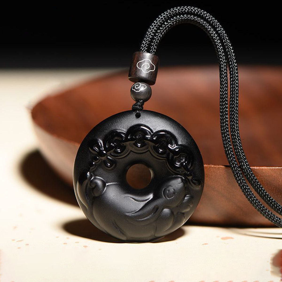 Obsidian Chinese Zodiac Peace Buckle Pendant - Unisex Style, Suitable for People Born in the Year of the Snake (Benmingnian) Necklace Pendant