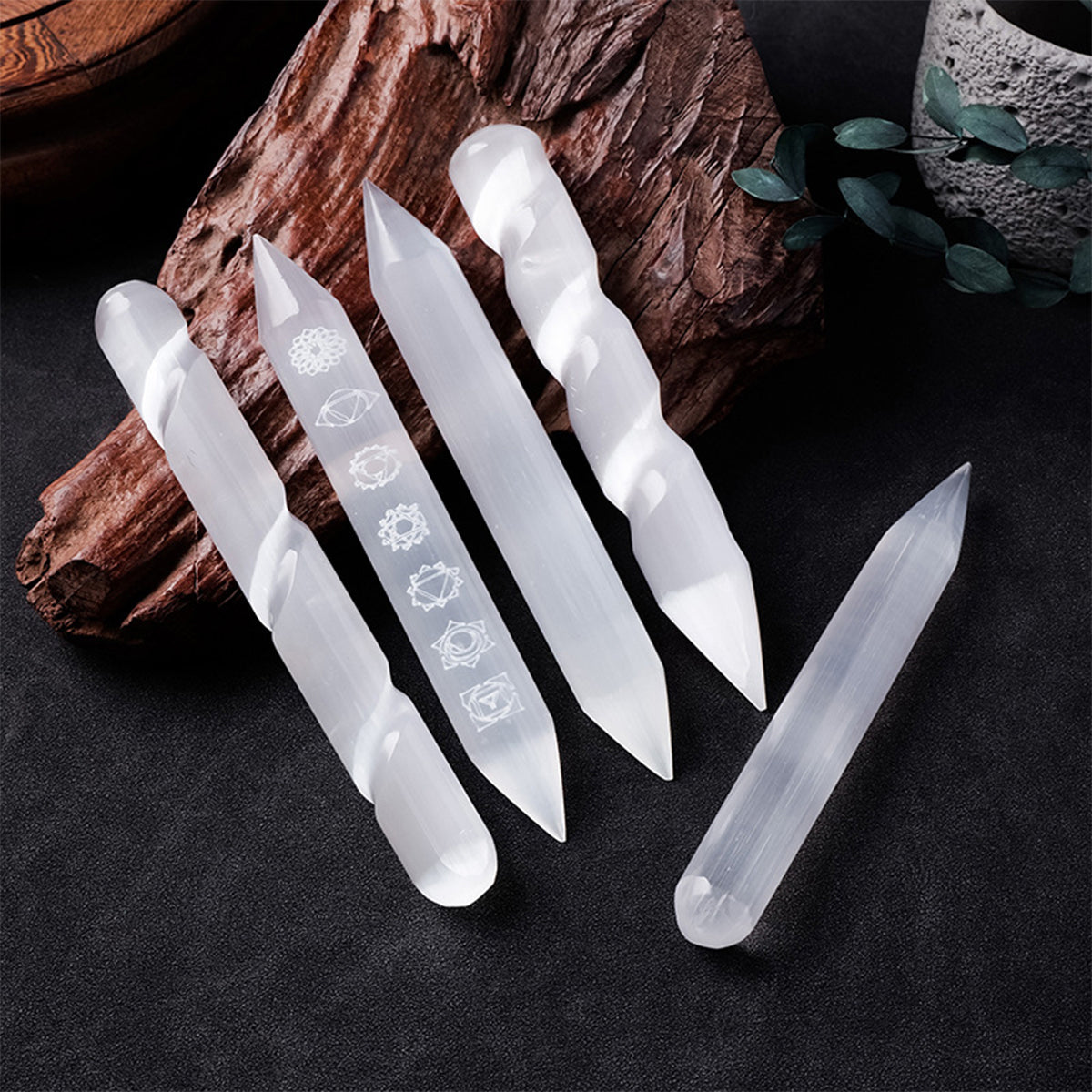 Selenite Rods Set - Cylinder, Double-Pointed & Threaded | Bracelet Stand & Home Decor