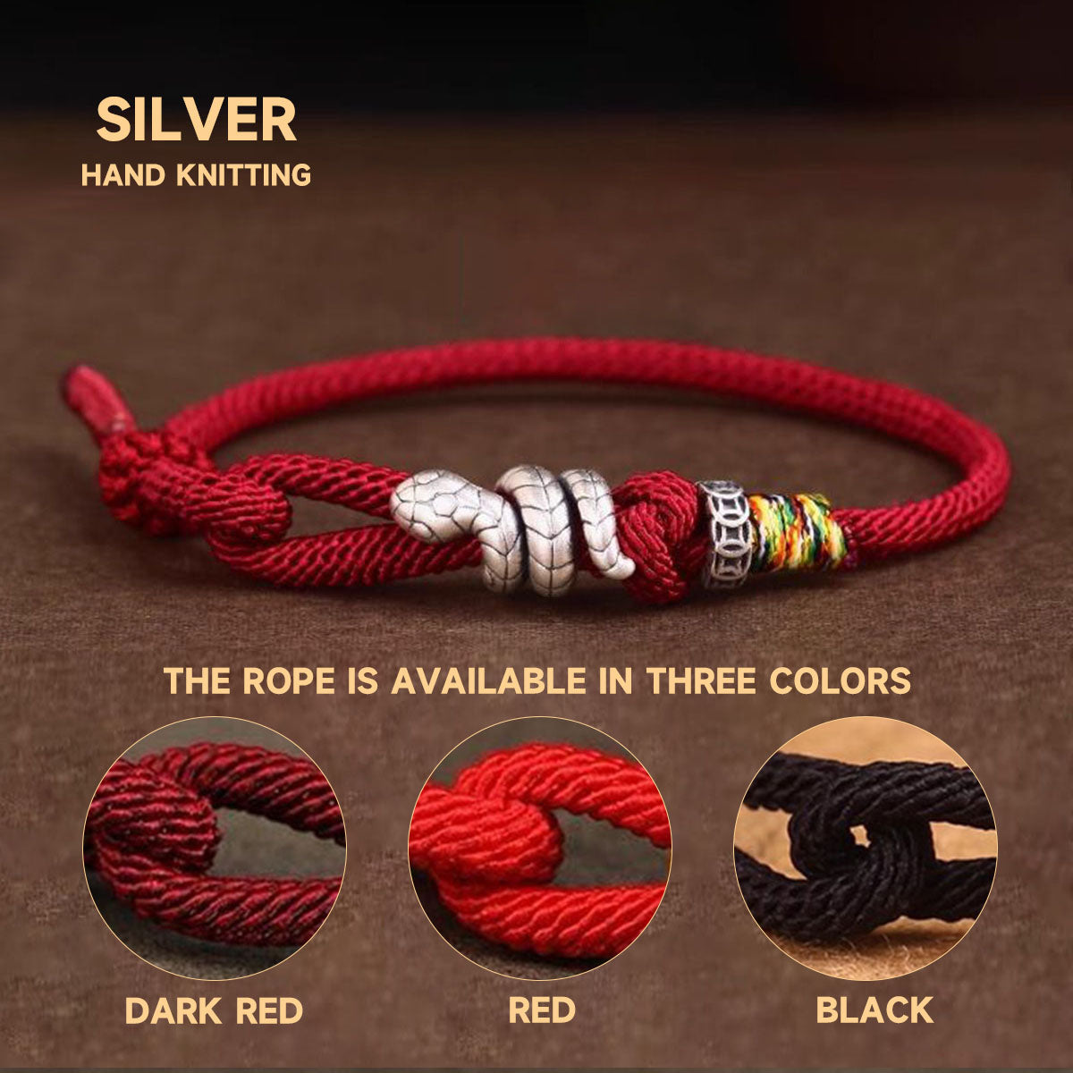 Snake Charm Bracelet - Red/Black Cord | Minimalist & Symbolic Hand Jewelry