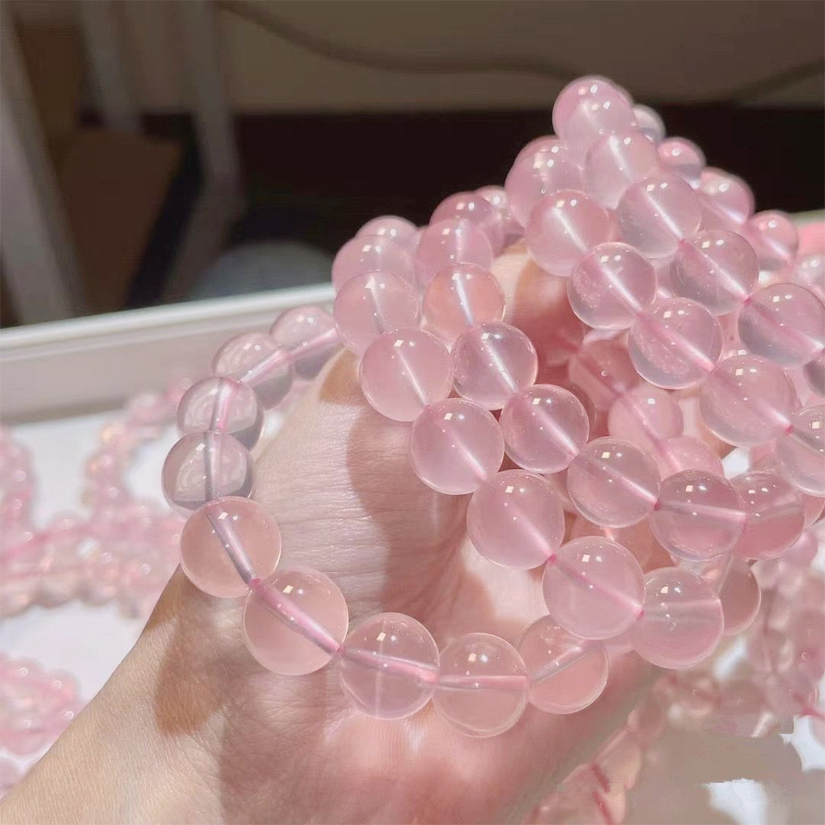 Natural Rose Quartz Bracelet - Handmade Beaded Rose Quartz Gemstone Bracelet for Women