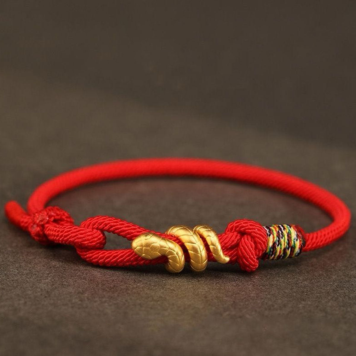 Snake Charm Bracelet - Red/Black Cord | Minimalist & Symbolic Hand Jewelry