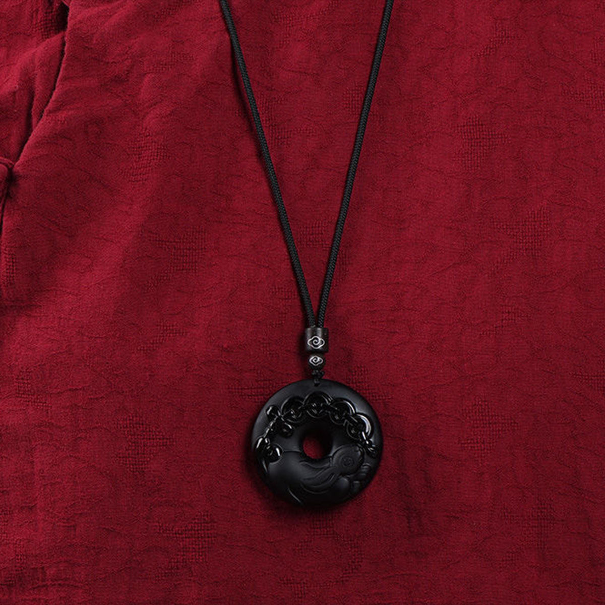 Obsidian Chinese Zodiac Peace Buckle Pendant - Unisex Style, Suitable for People Born in the Year of the Snake (Benmingnian) Necklace Pendant