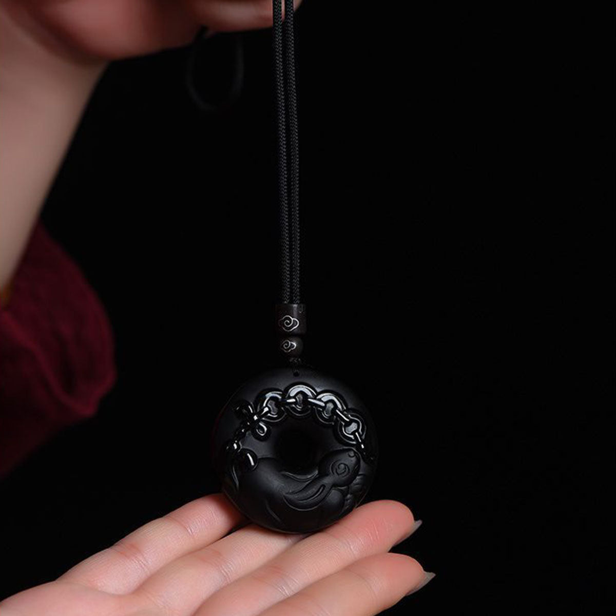 Obsidian Chinese Zodiac Peace Buckle Pendant - Unisex Style, Suitable for People Born in the Year of the Snake (Benmingnian) Necklace Pendant