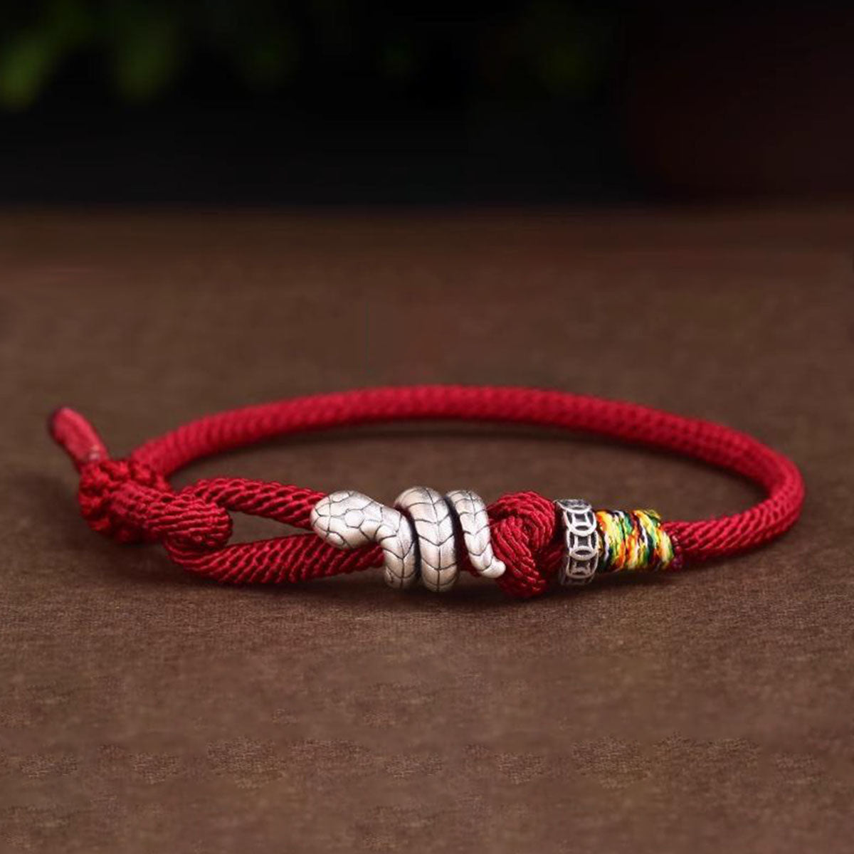 Snake Charm Bracelet - Red/Black Cord | Minimalist & Symbolic Hand Jewelry