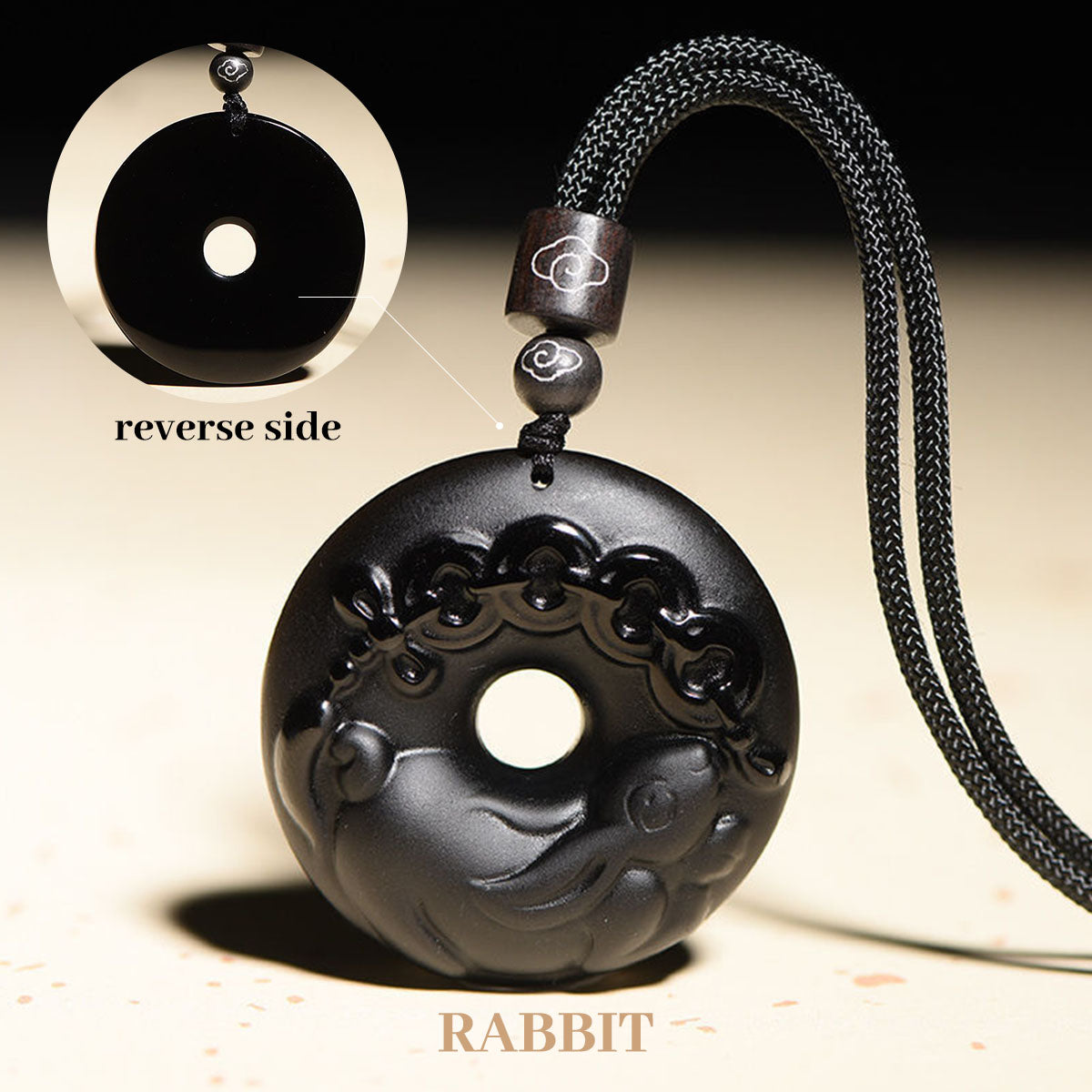 Obsidian Chinese Zodiac Peace Buckle Pendant - Unisex Style, Suitable for People Born in the Year of the Snake (Benmingnian) Necklace Pendant