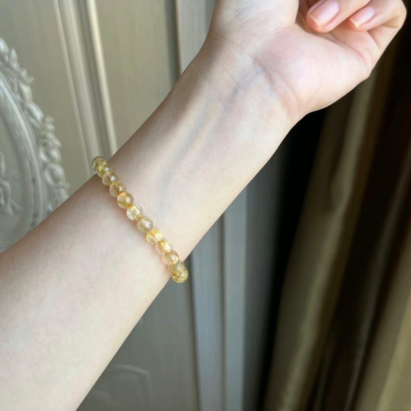 Natural Rutilated Quartz Single-Strand Bracelet, Shimmering Golden Hair-Like Inclusions, Wealth-Attracting & Fortune-Boosting Energy Crystal, Minimalist & Versatile Single-Strand Bracelet