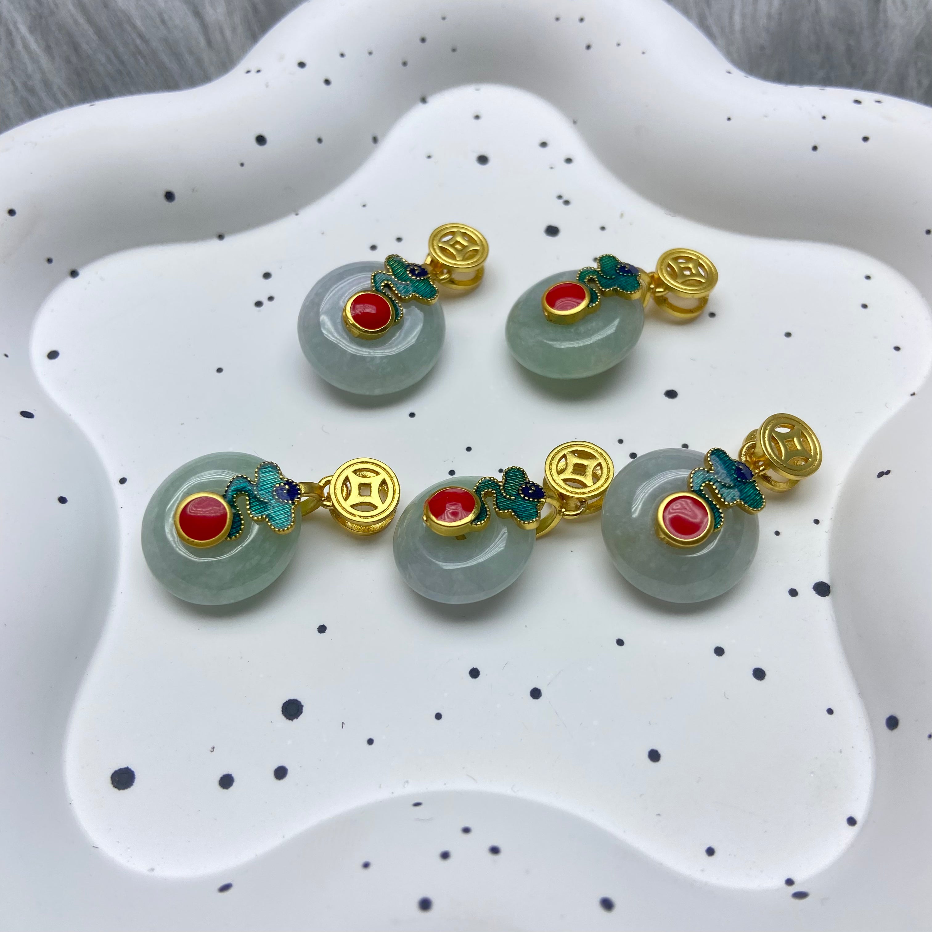 Jade Safety Buckle with Ruyi & Ancient Coin Charm.