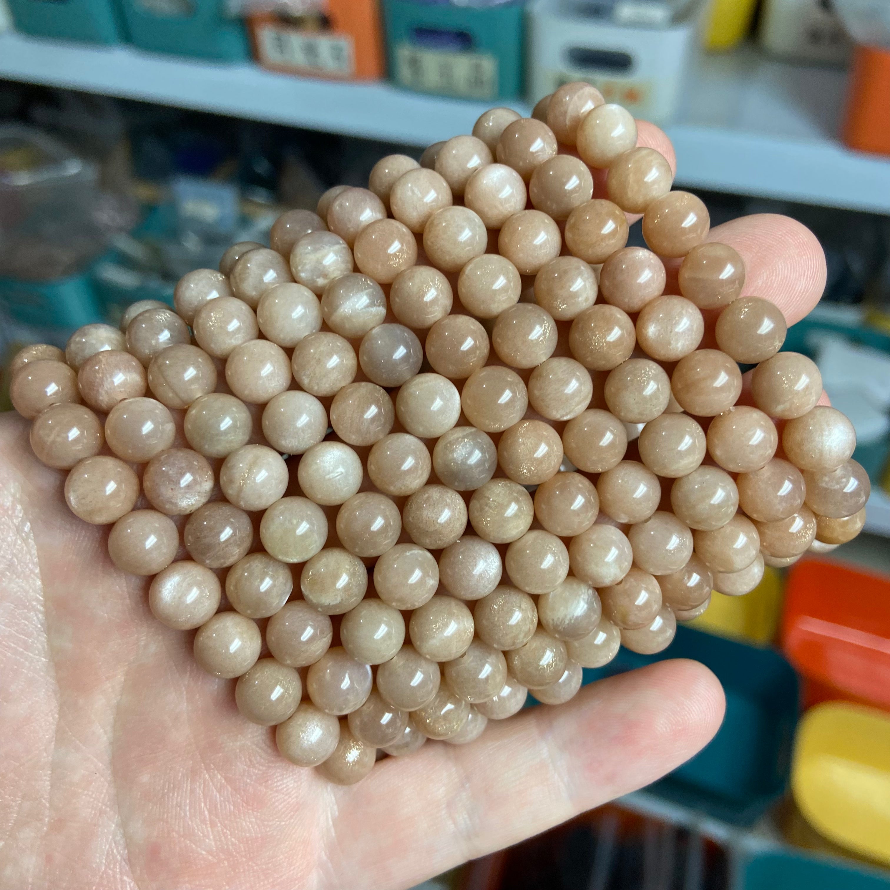 8mm Sunstone Round Bead Bracelet - Handcrafted Natural Gemstone Jewelry for Daily Wear