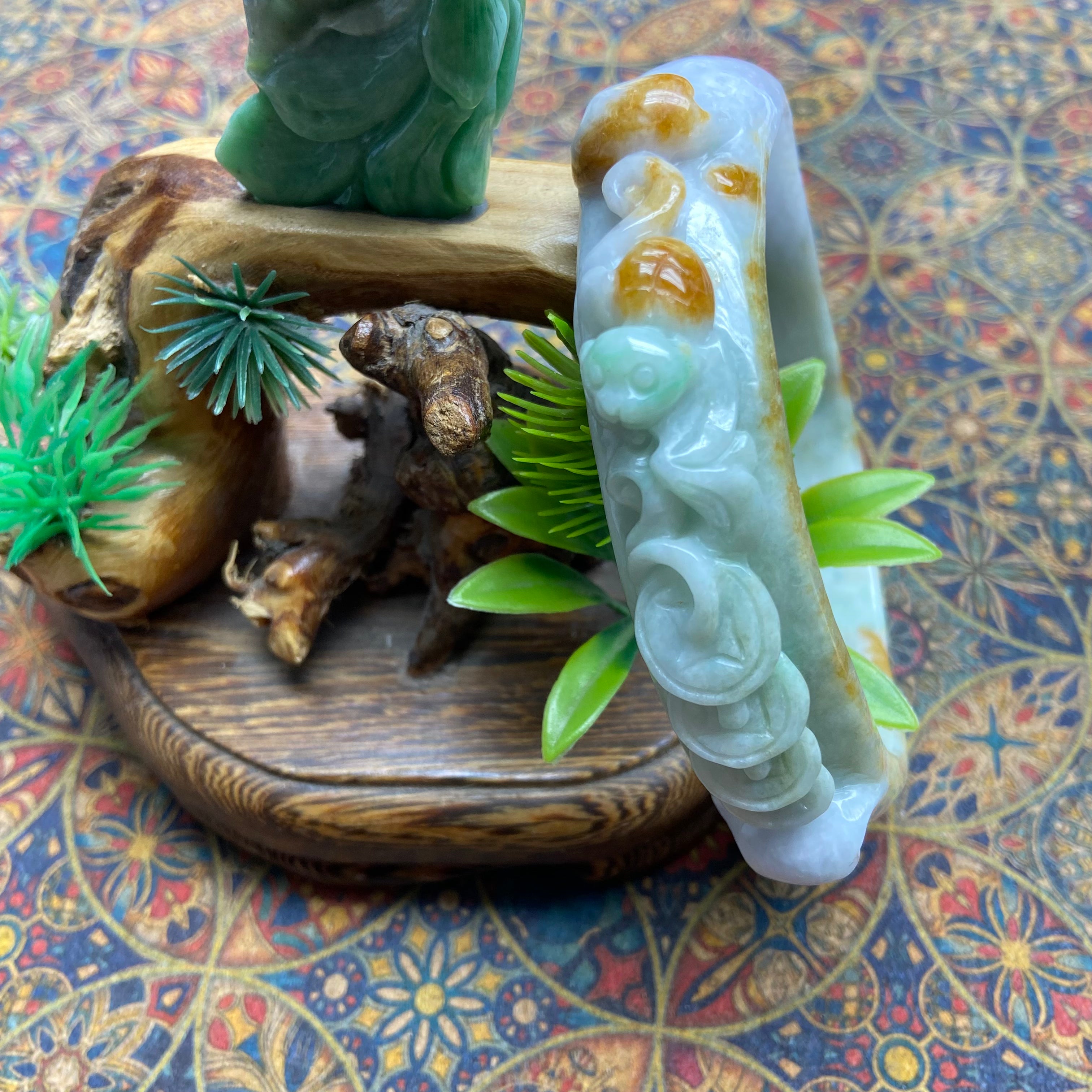 Burmese Jade Carved Bracelet - 76.5mm Diameter Handcrafted Gemstone Jewelry