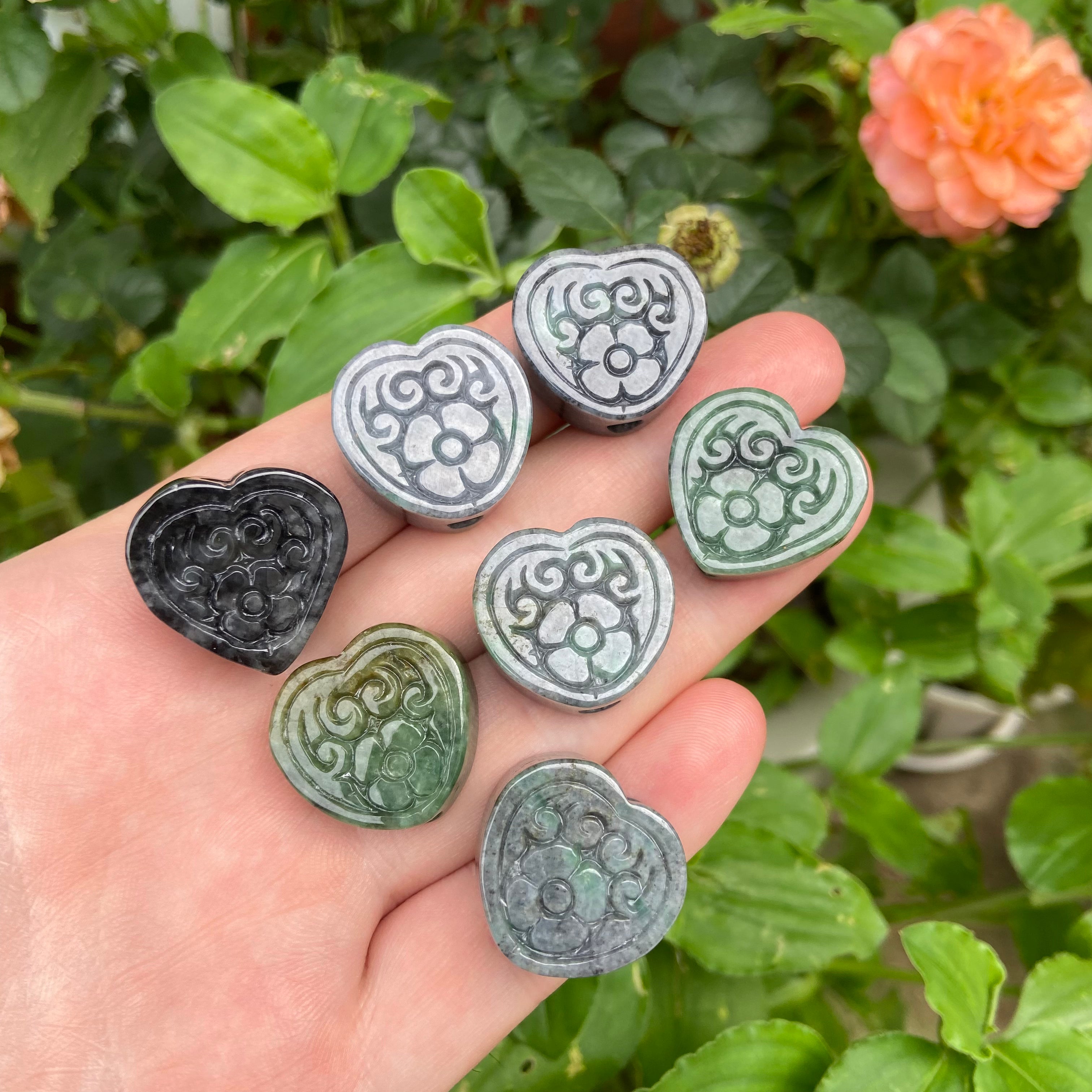 Natural Grade A Jadeite Heart Through Hole Spacer Bead DIY Bracelet Necklace Jewelry Making Accessories