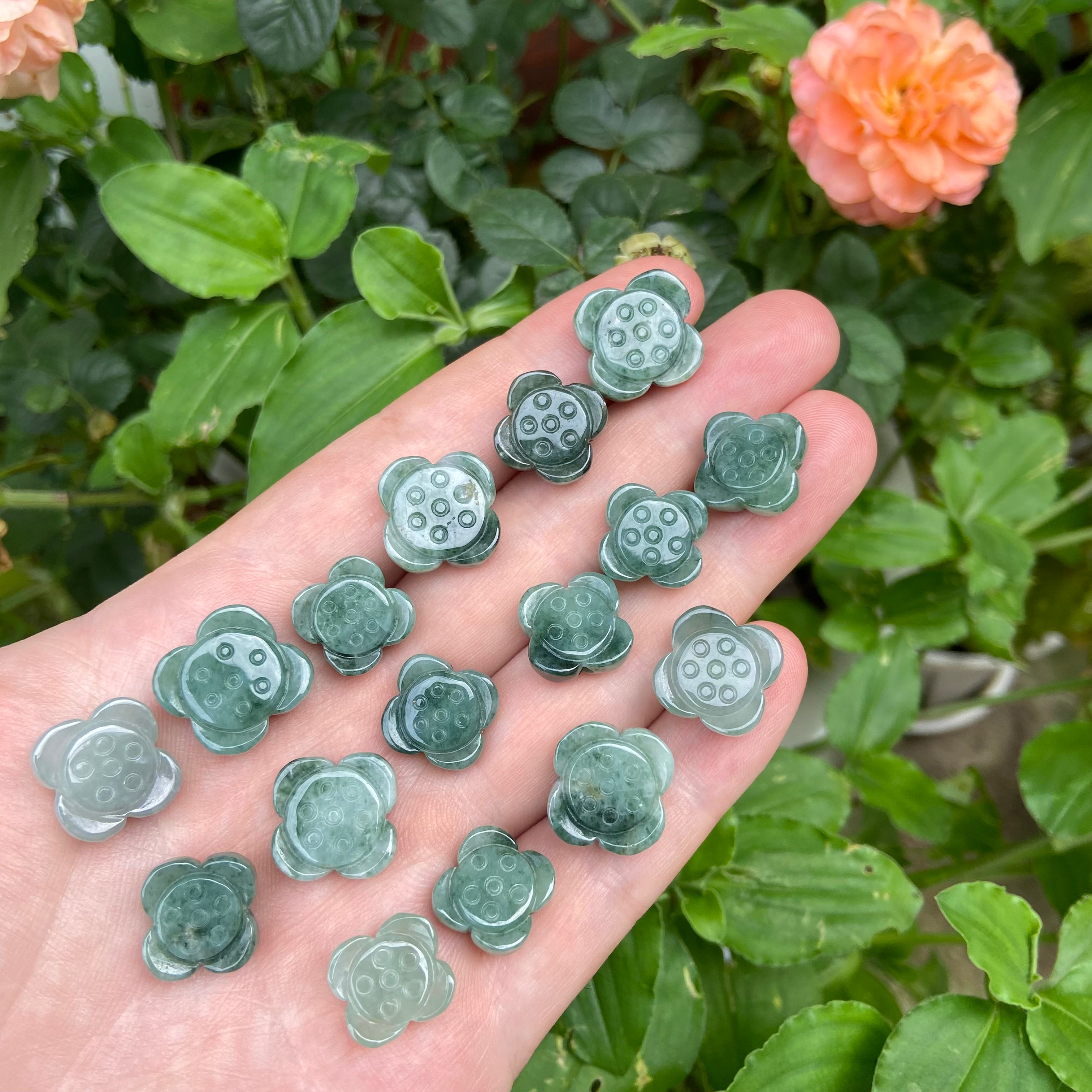 Natural Grade A Jadeite Lotus Through Hole Spacer Bead DIY Bracelet Necklace Jewelry Making Accessories