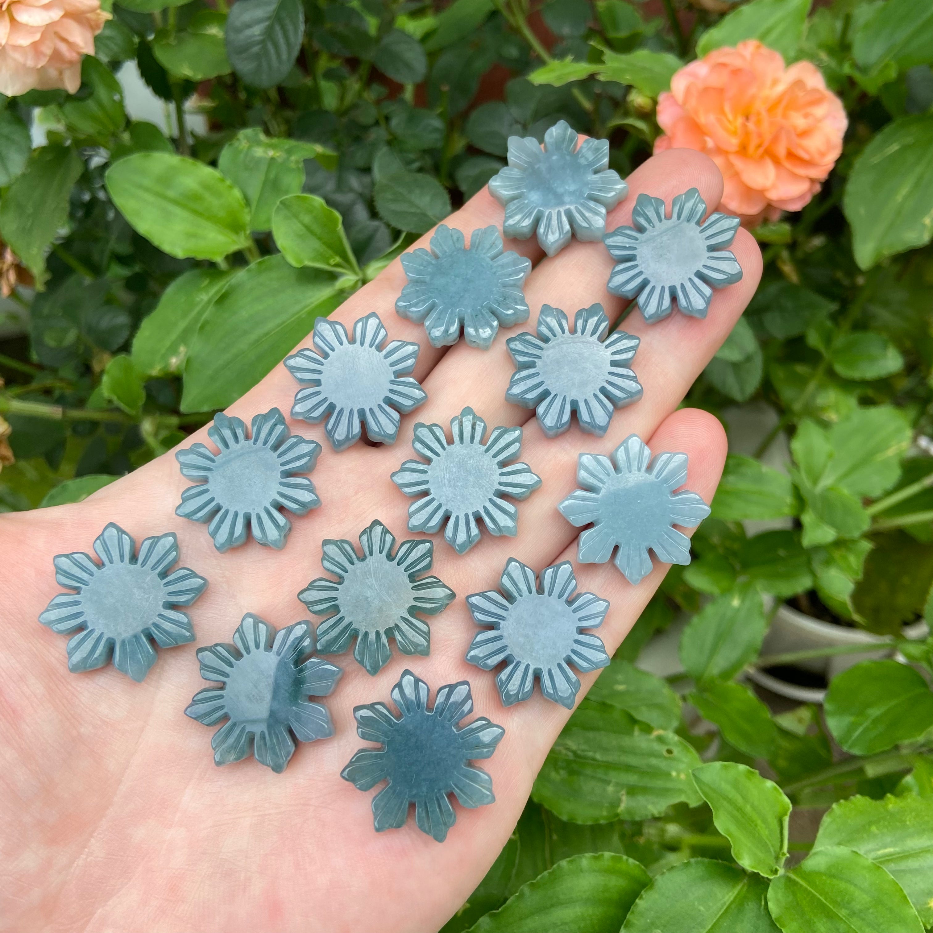 Natural Grade A Blue Water Jadeite 2cm Carved Sunflower Pendant Lucky Floral Jade Jewelry Charm