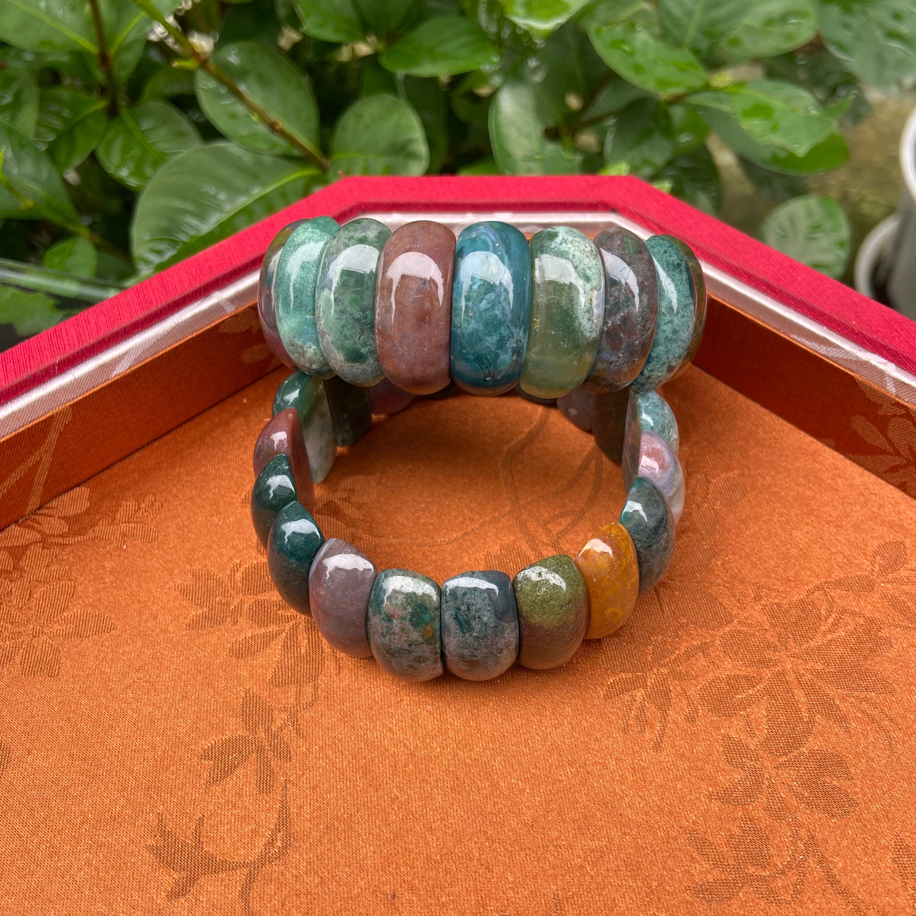 Natural Ocean Jasper Bangle Bracelet - Handcrafted Gemstone Jewelry with Swirling Blue-Green Patterns