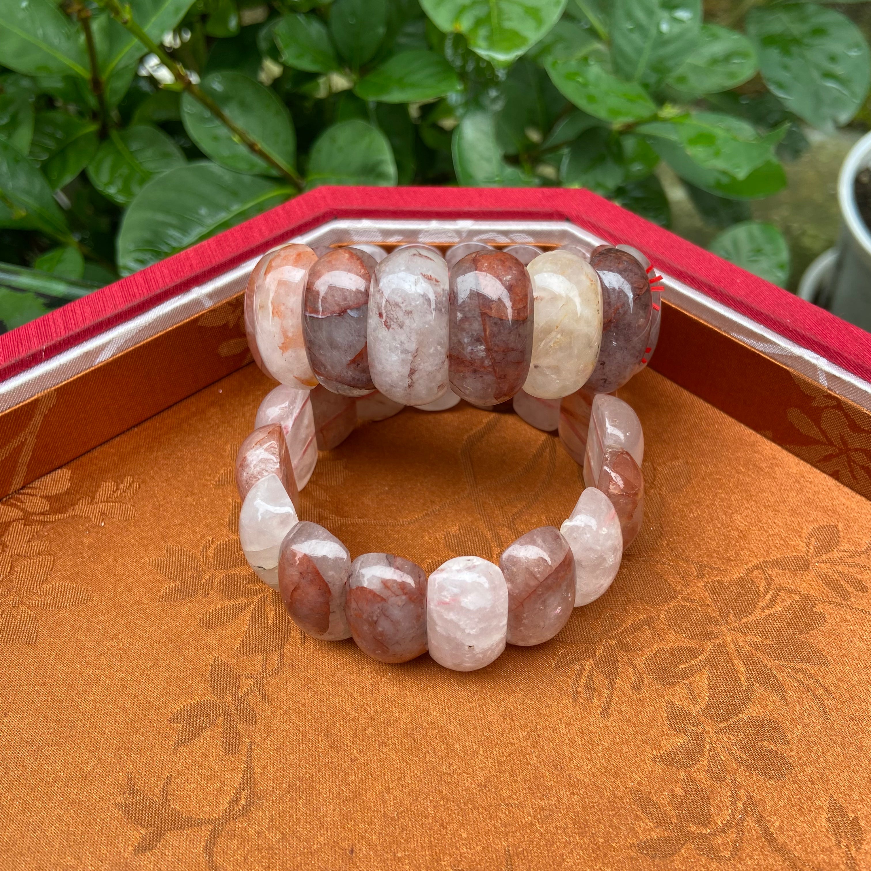 Natural Fire Quartz Bangle Bracelet - Handcrafted Gemstone Jewelry with Vivid Red Veins