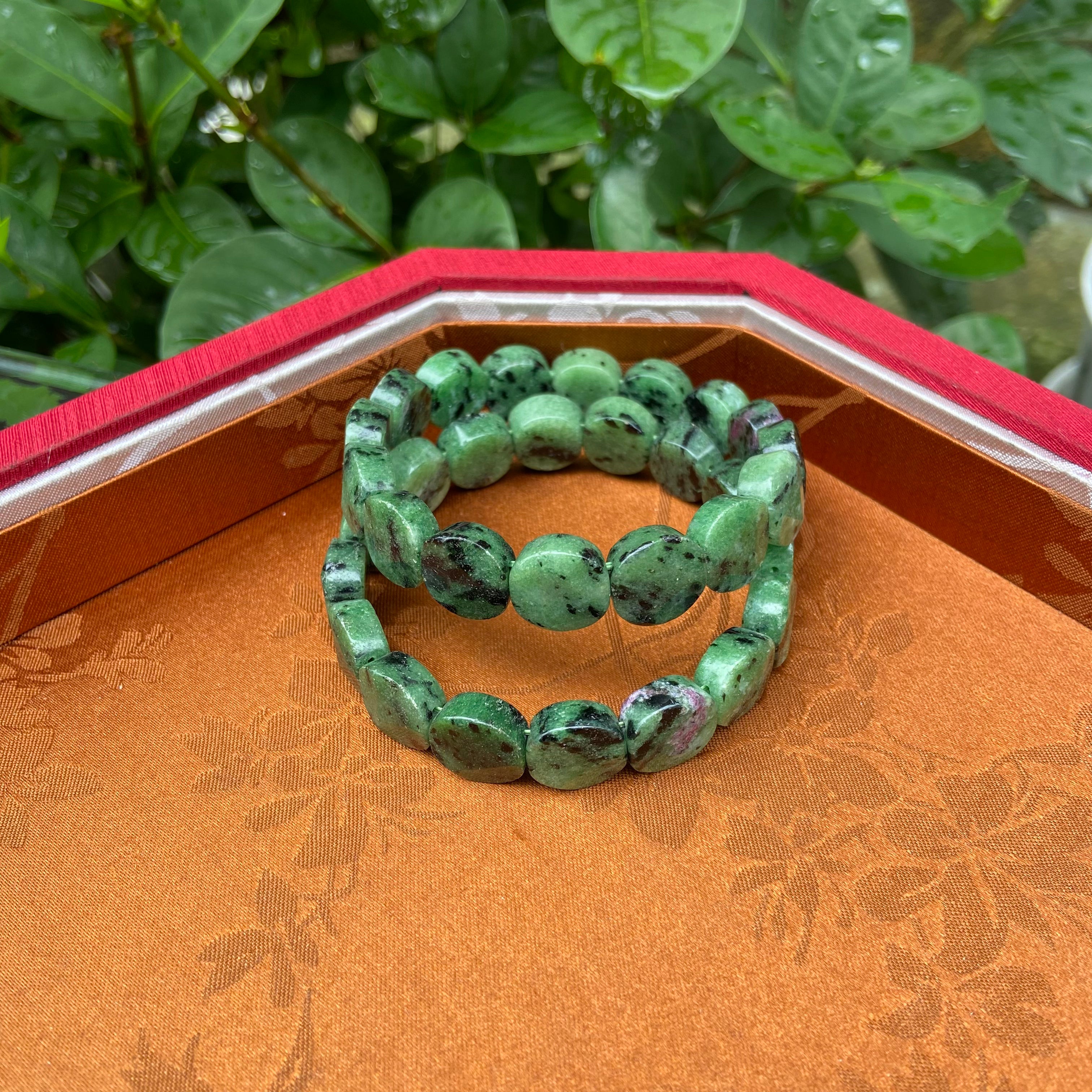 Natural Unakite Bangle Bracelet - Handcrafted Gemstone Jewelry with Pink & Green Swirled Patterns