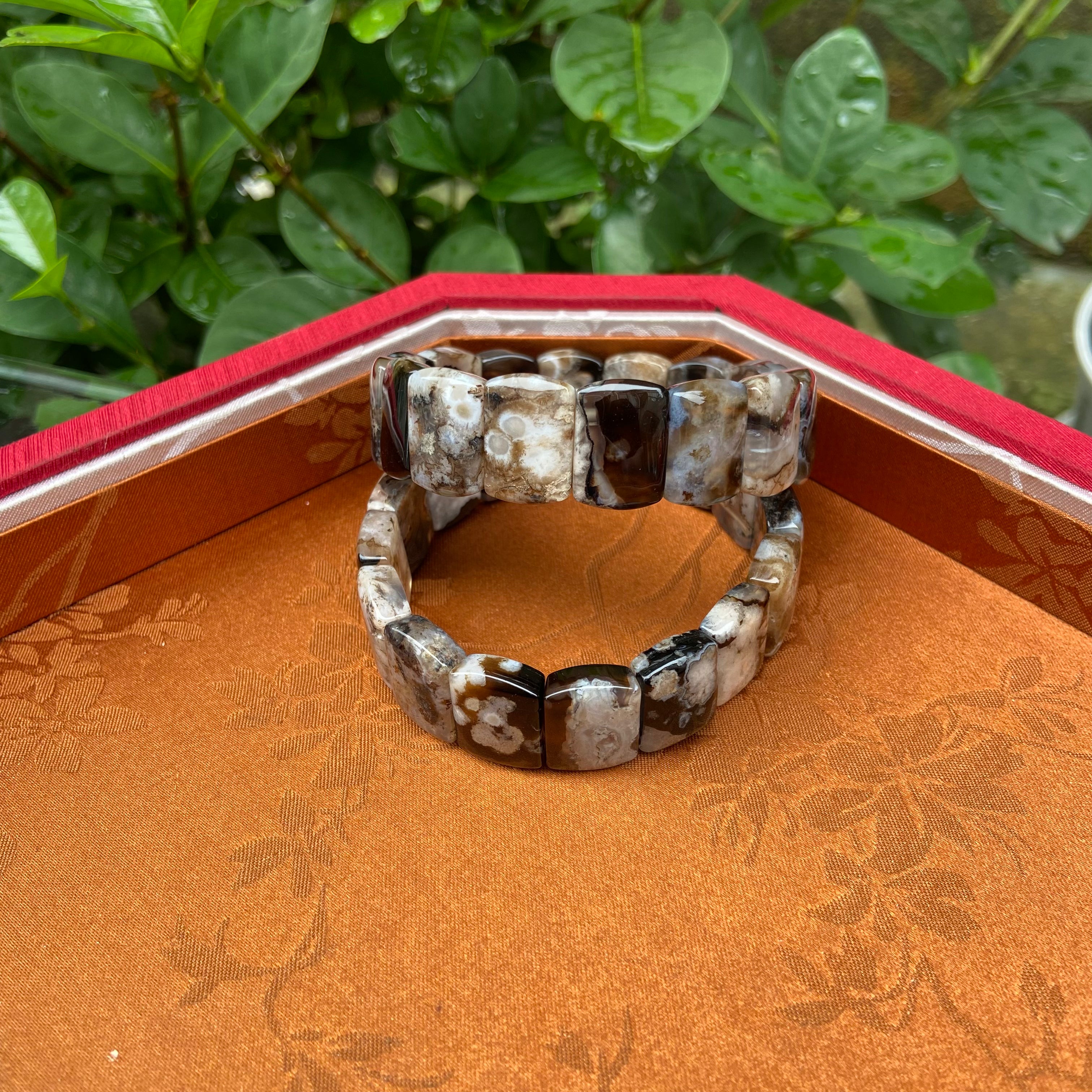 Natural Black Sakura Stone Bangle Bracelet - Handcrafted Gemstone Jewelry with Delicate Sakura-Like Patterns