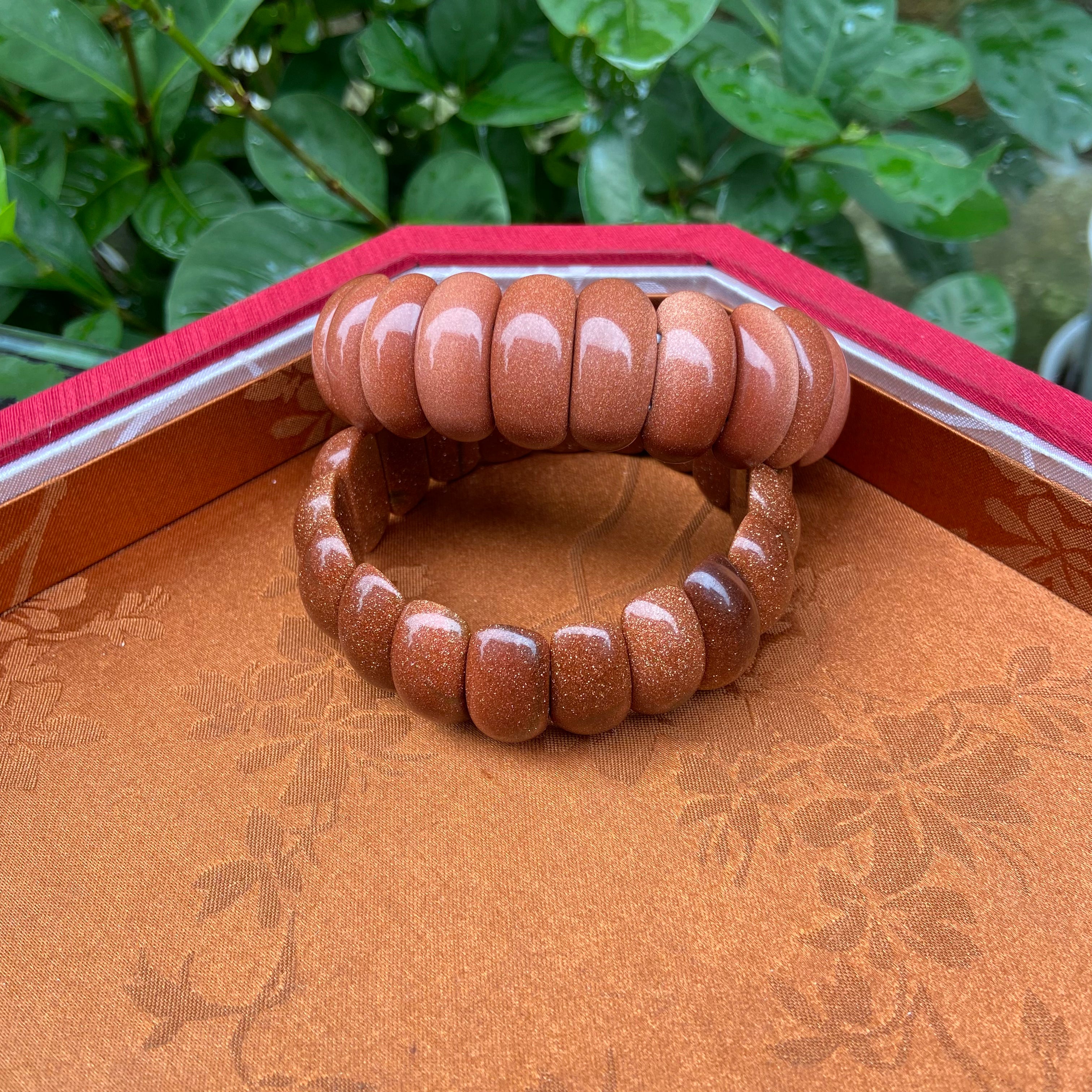 Natural Gold Sand Stone Bangle Bracelet - Handcrafted Gemstone Jewelry with Sparkling Gold Flecks