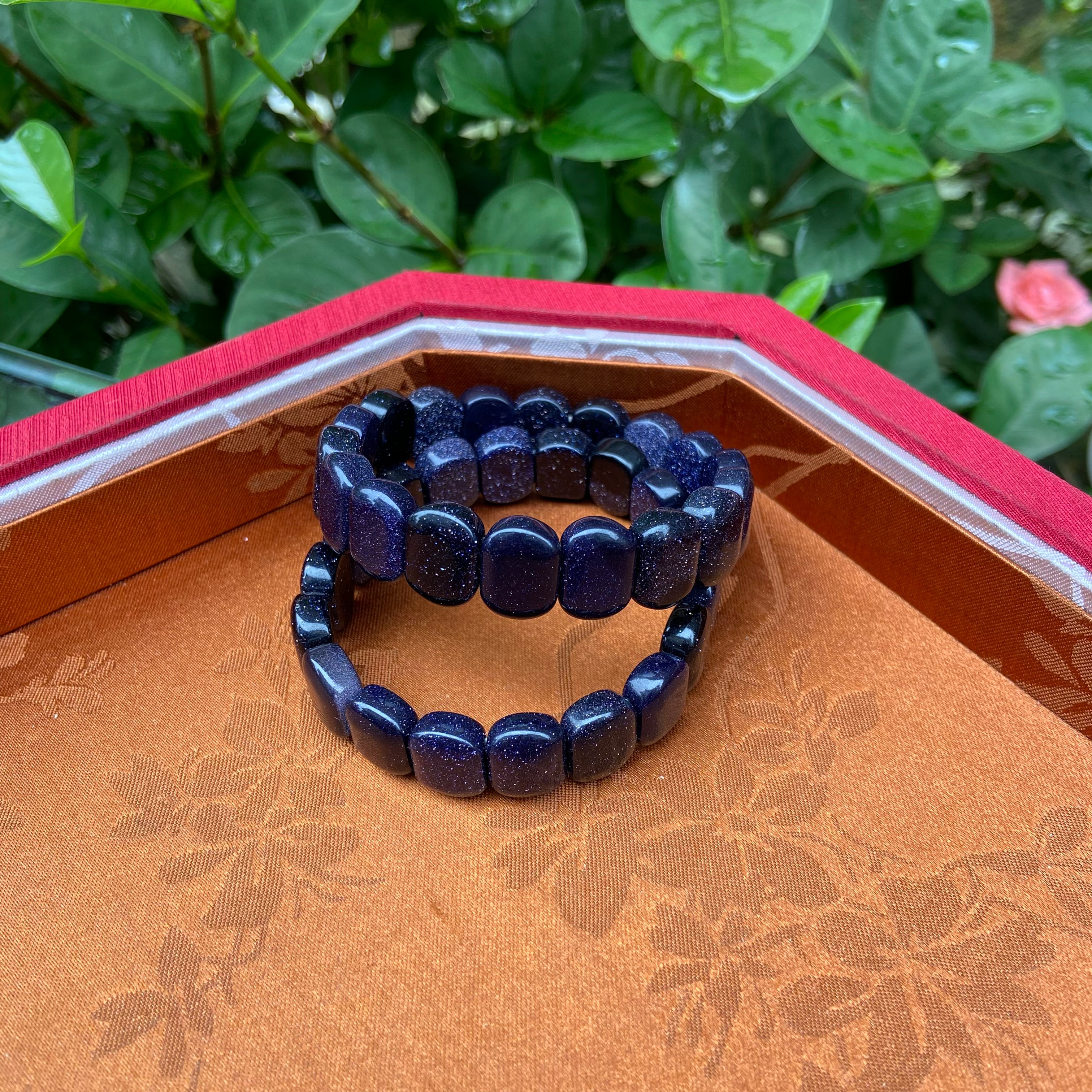 Natural Blue Sand Stone Bangle Bracelet - Handcrafted Gemstone Jewelry with Sparkling Blue Flecks