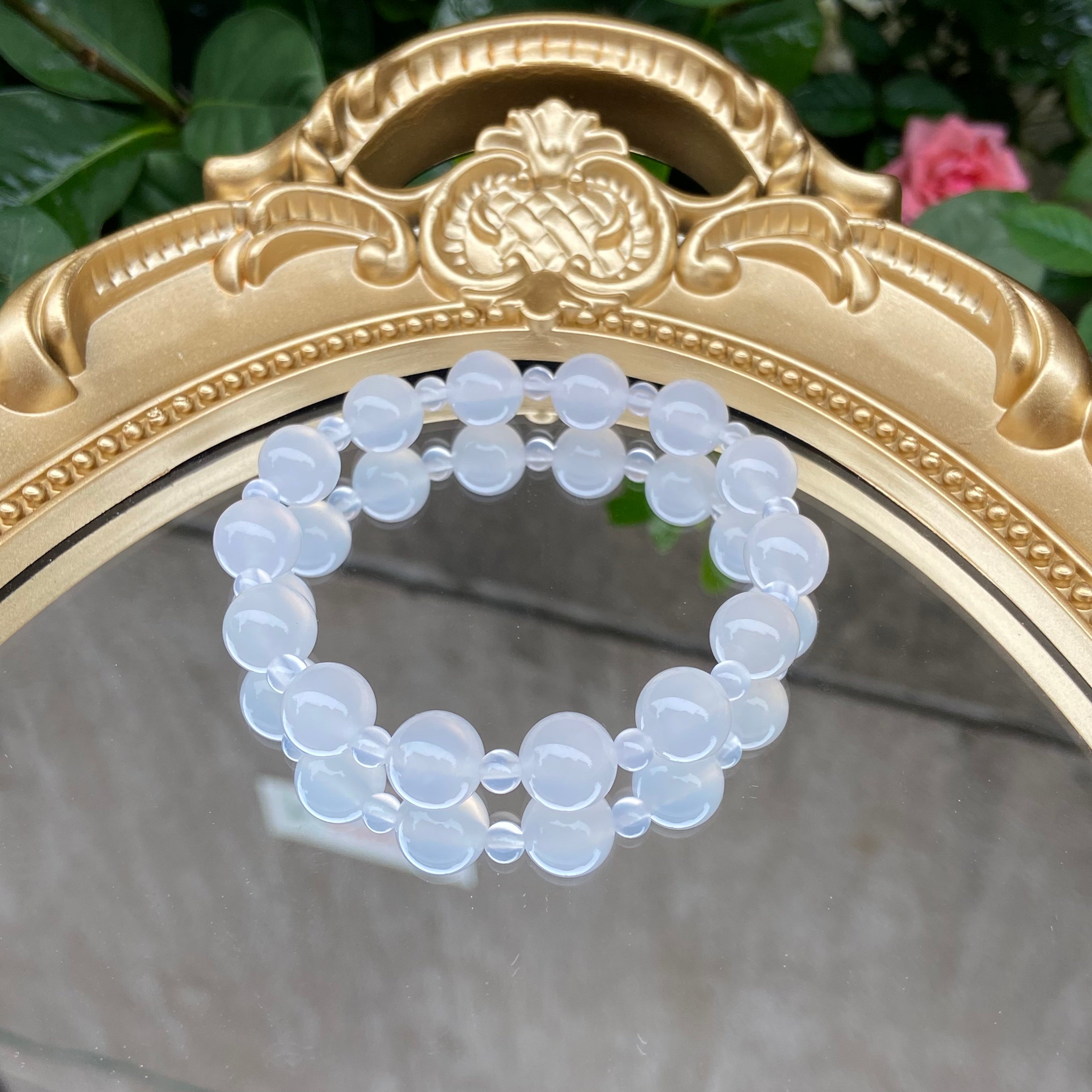 Original White Agate Beaded Bracelet (Mixed Sizes) - Handcrafted Boho Jewelry for Women & Men