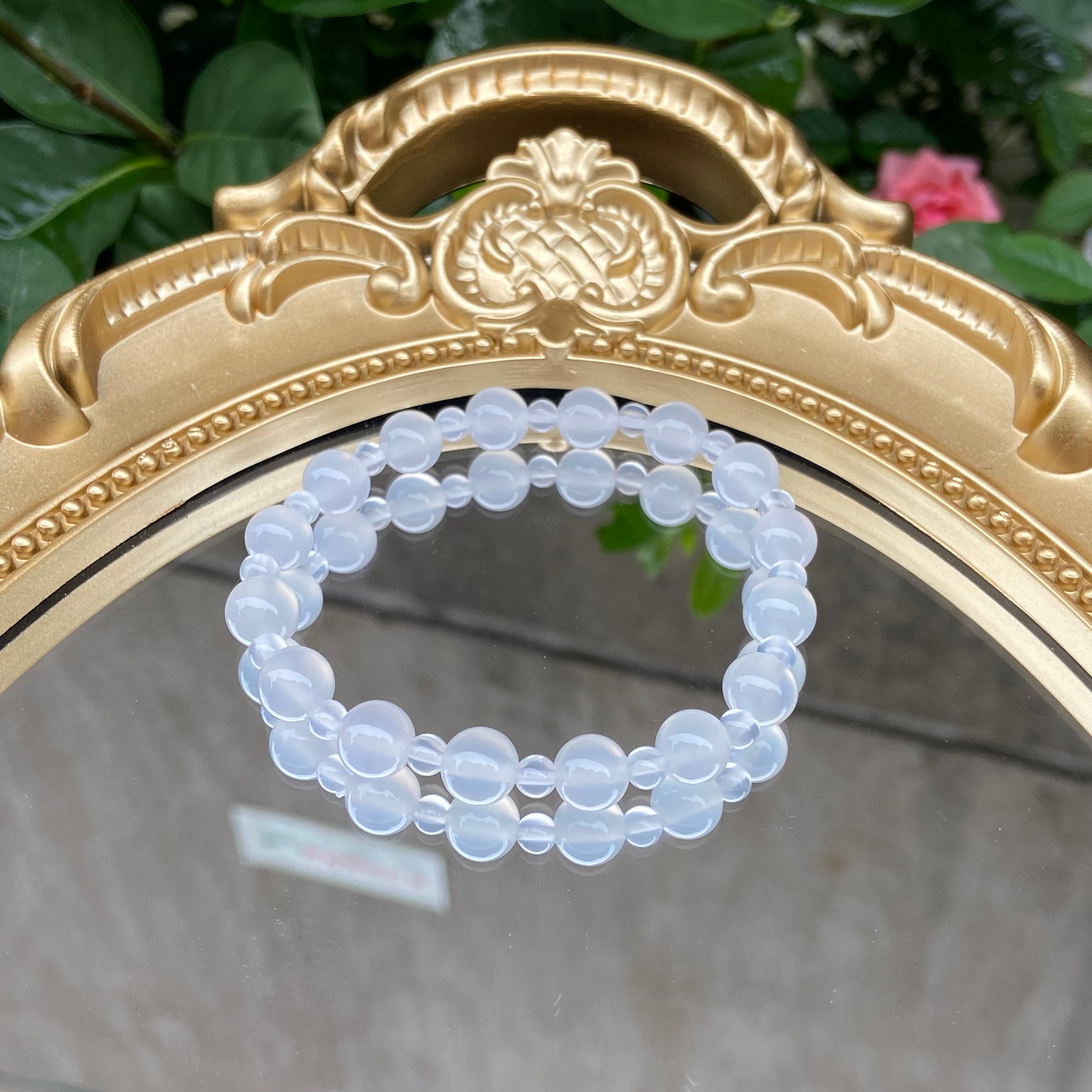 Original White Agate Beaded Bracelet (Mixed Sizes) - Handcrafted Boho Jewelry for Women & Men