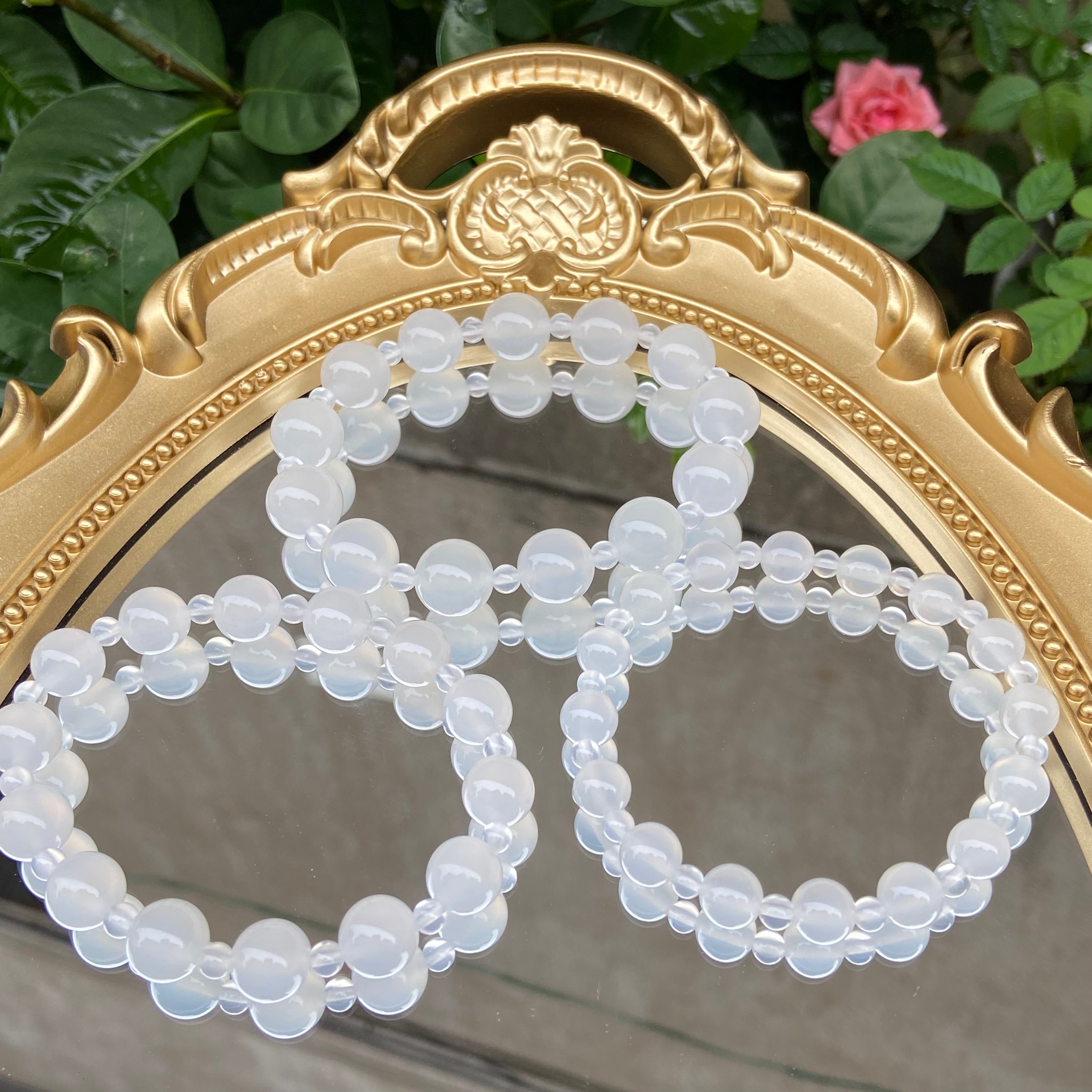 Original White Agate Beaded Bracelet (Mixed Sizes) - Handcrafted Boho Jewelry for Women & Men