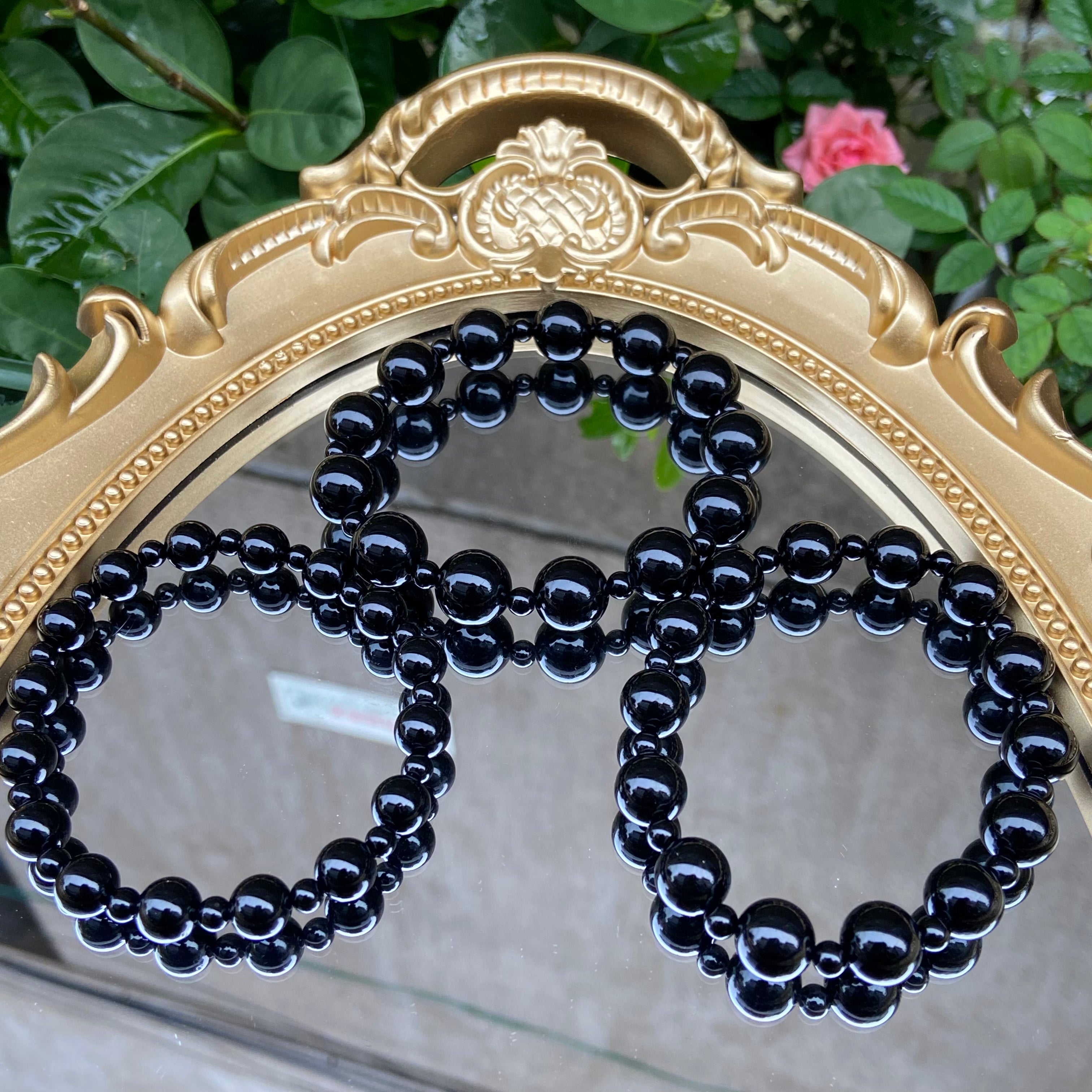 Original Mixed-Size Black Onyx Beaded Bracelet - Handcrafted Minimalist Jewelry for Timeless Style