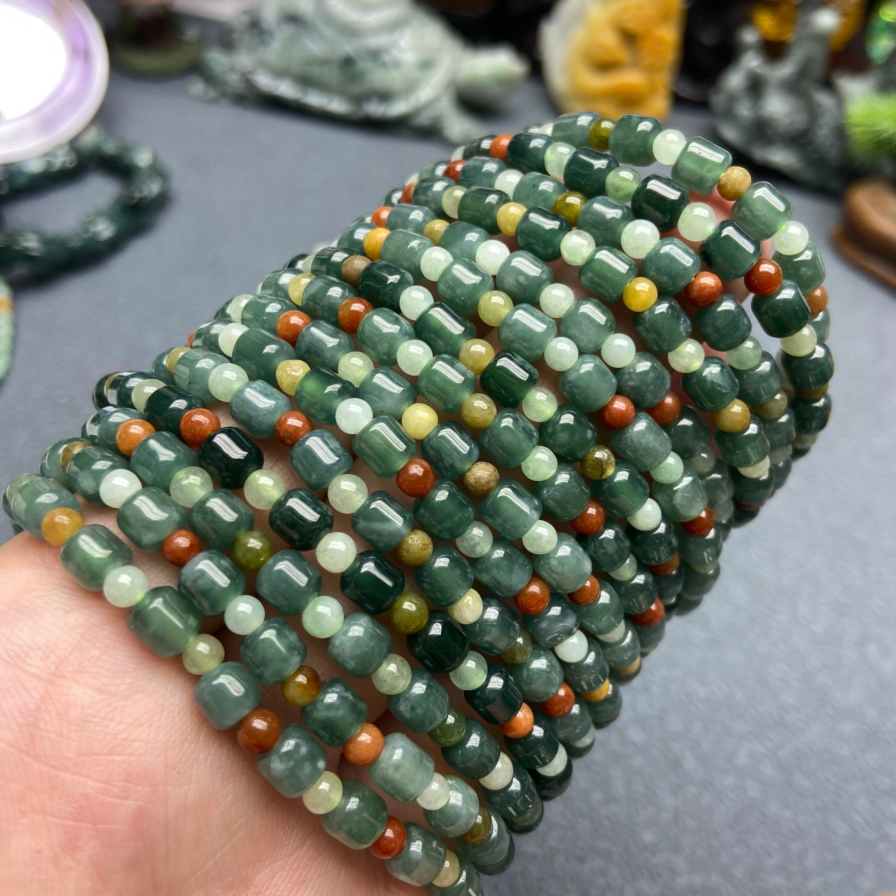 Burma jade tube bracelet