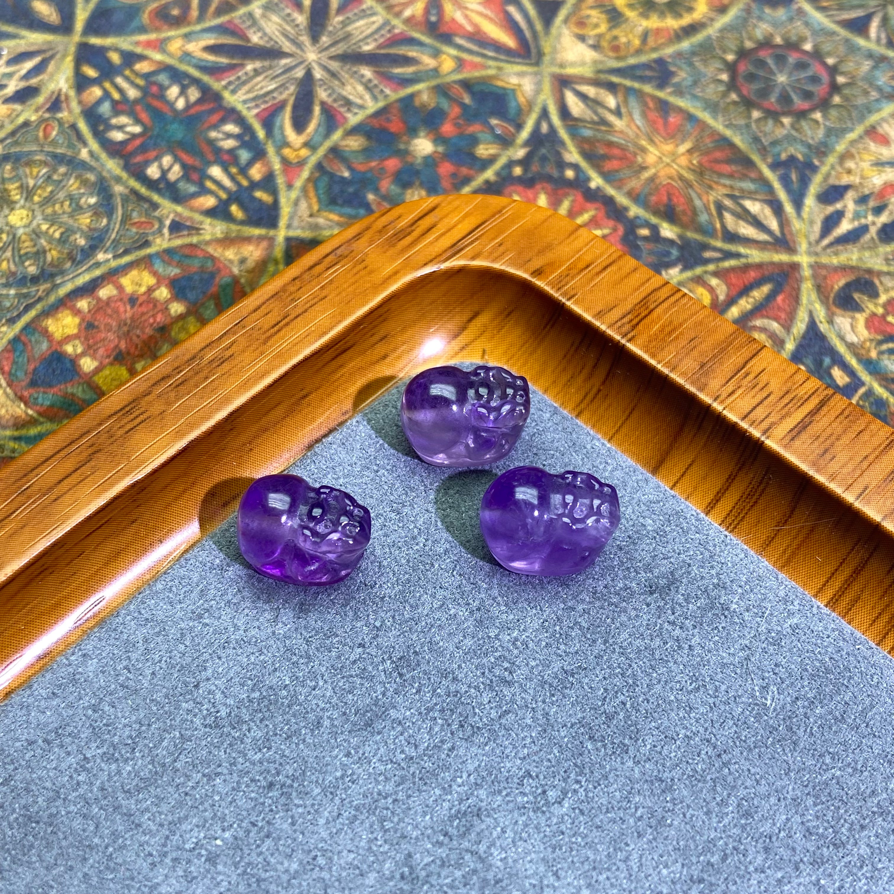 Dark Purple Amethyst Pixiu Charm - Through-Hole Crystal Accessory for Jewelry Making