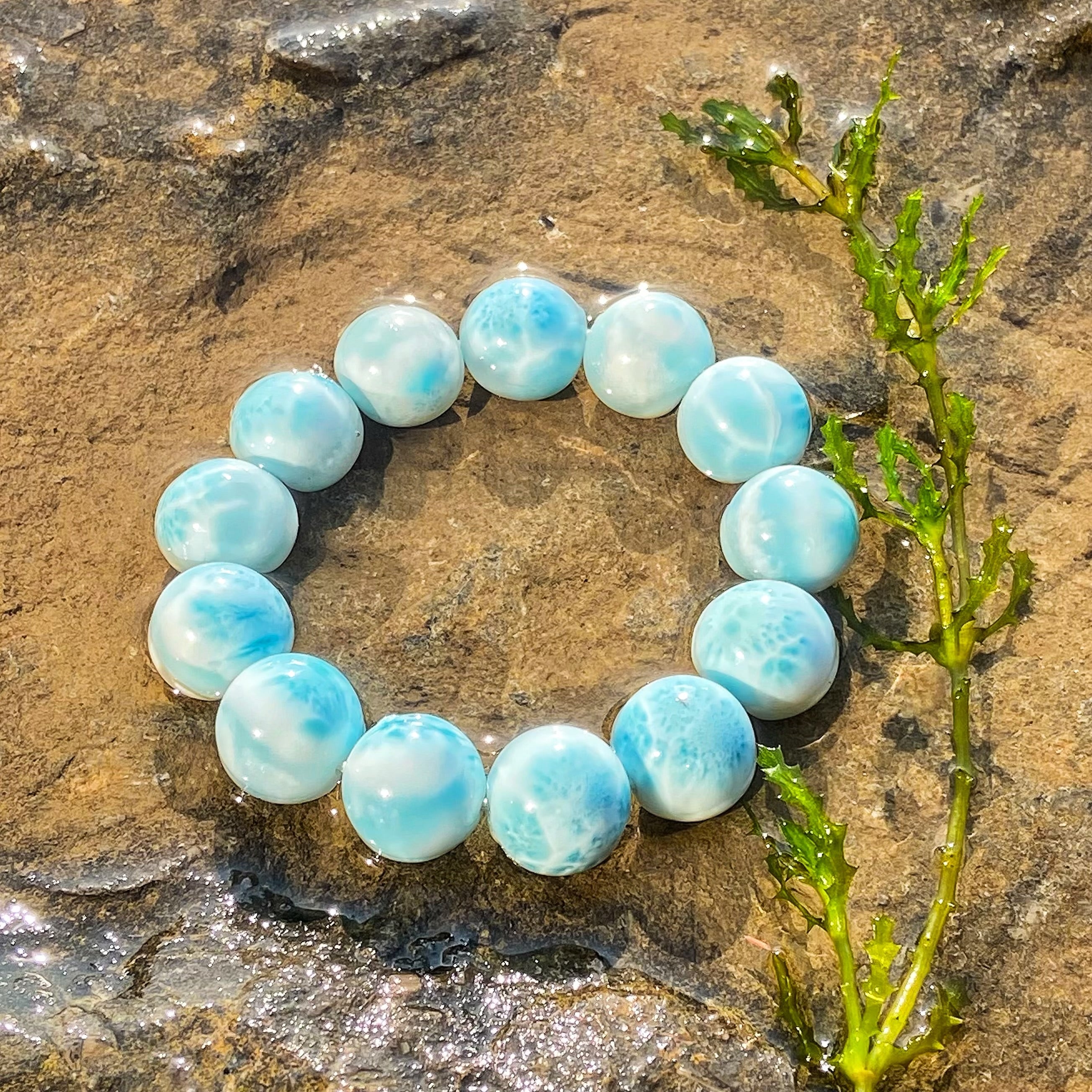 Large Grain Larimar Bracelet - 16mm/16.2mm Natural Gemstone | Chunky Statement Jewelry