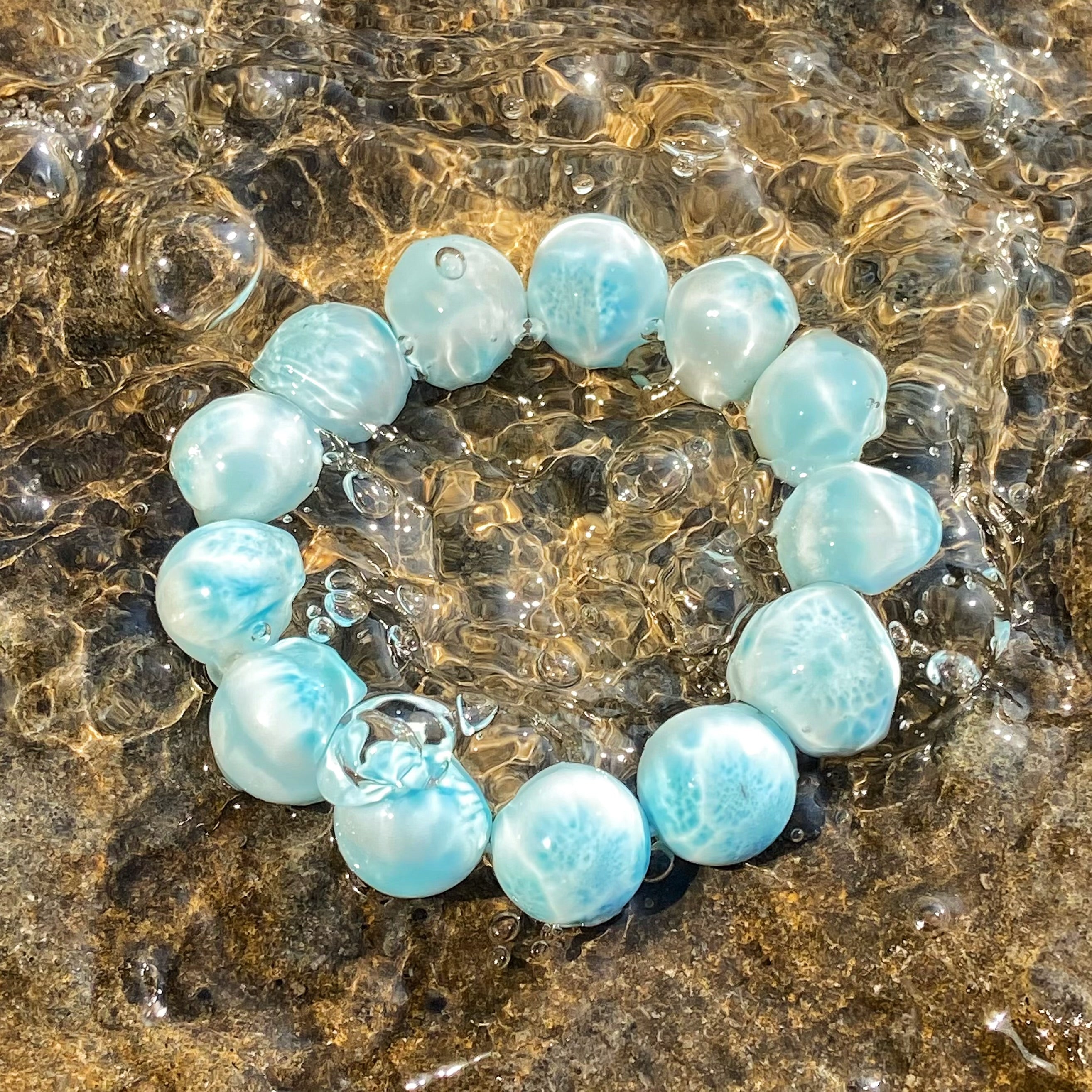 Large Grain Larimar Bracelet - 16mm/16.2mm Natural Gemstone | Chunky Statement Jewelry