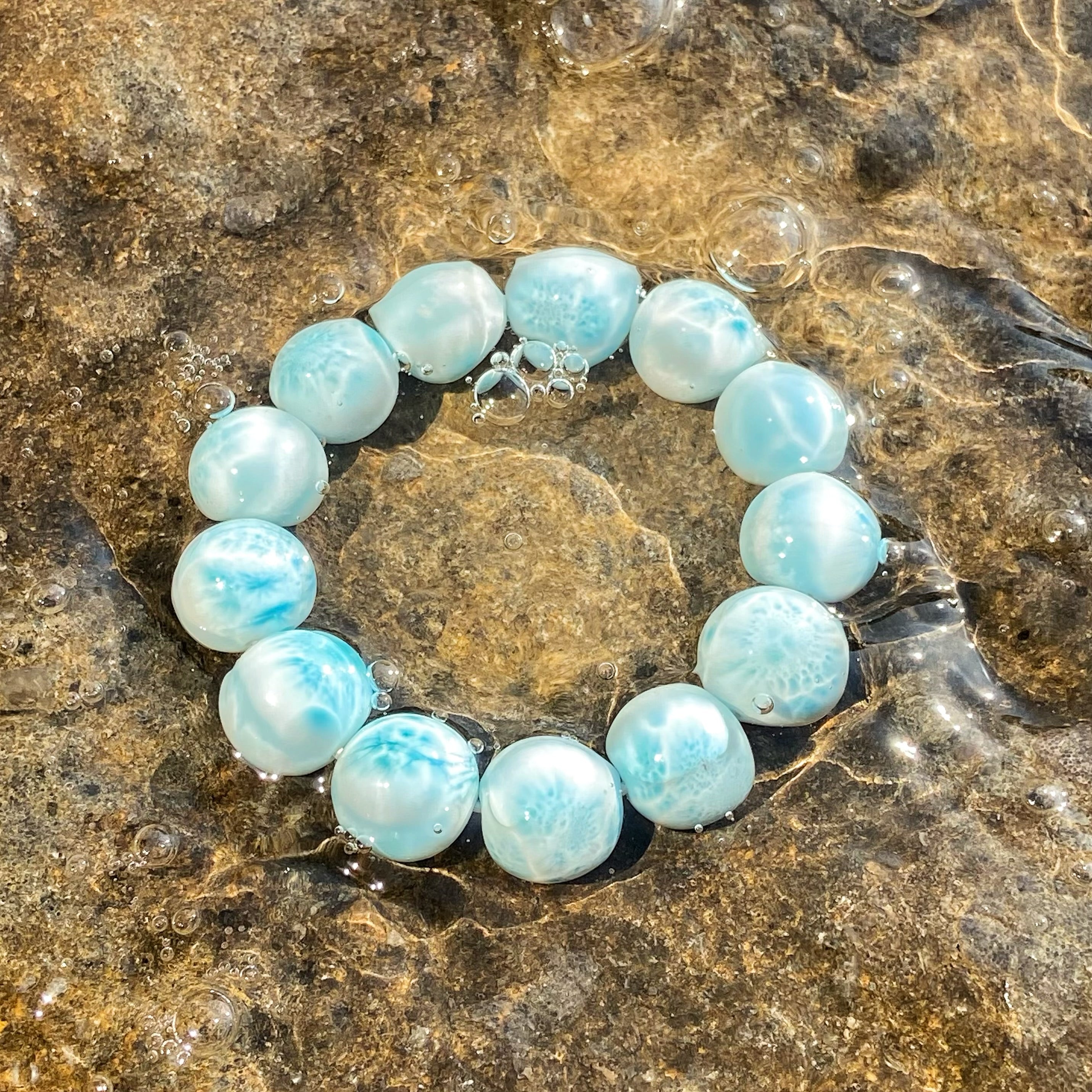 Large Grain Larimar Bracelet - 16mm/16.2mm Natural Gemstone | Chunky Statement Jewelry