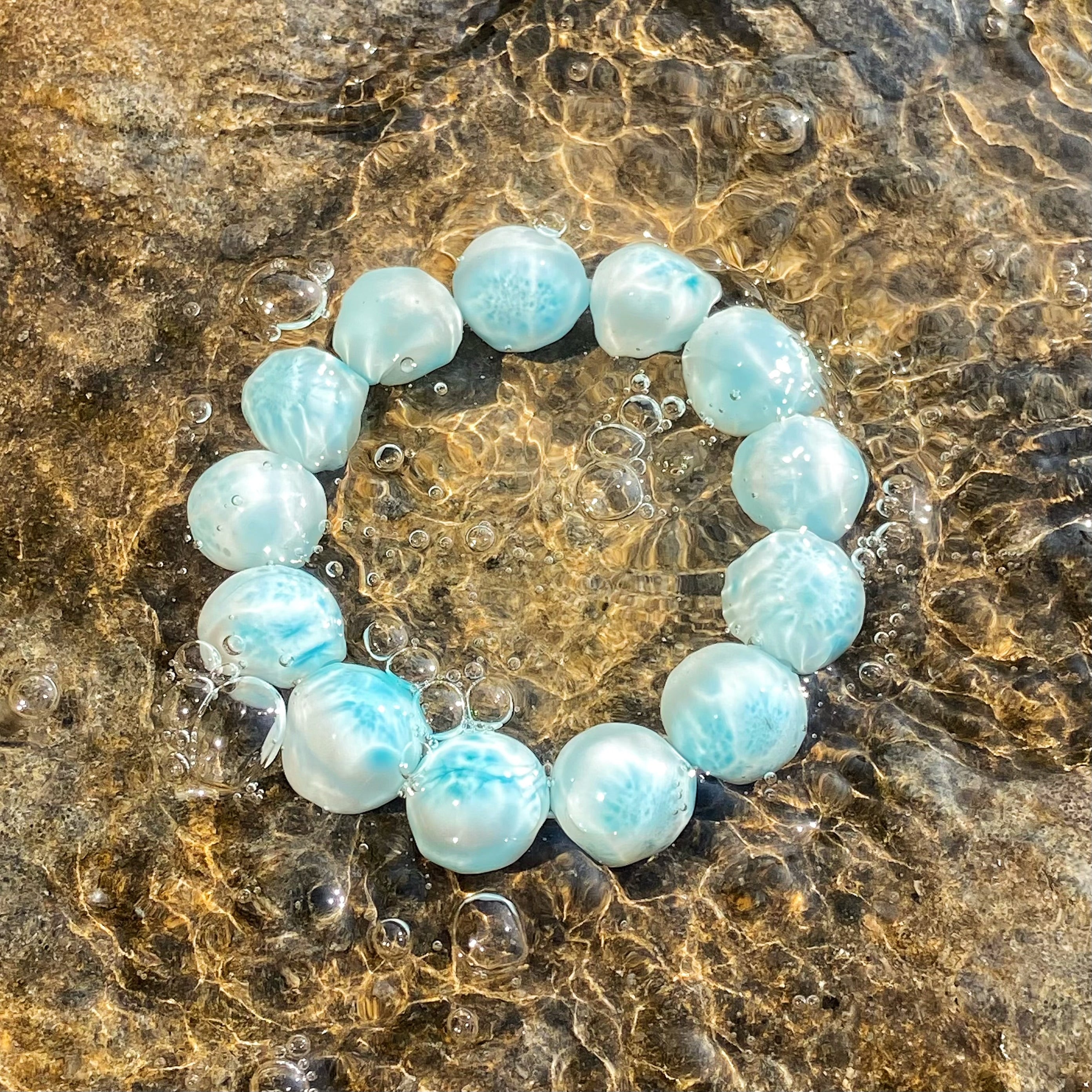 Large Grain Larimar Bracelet - 16mm/16.2mm Natural Gemstone | Chunky Statement Jewelry