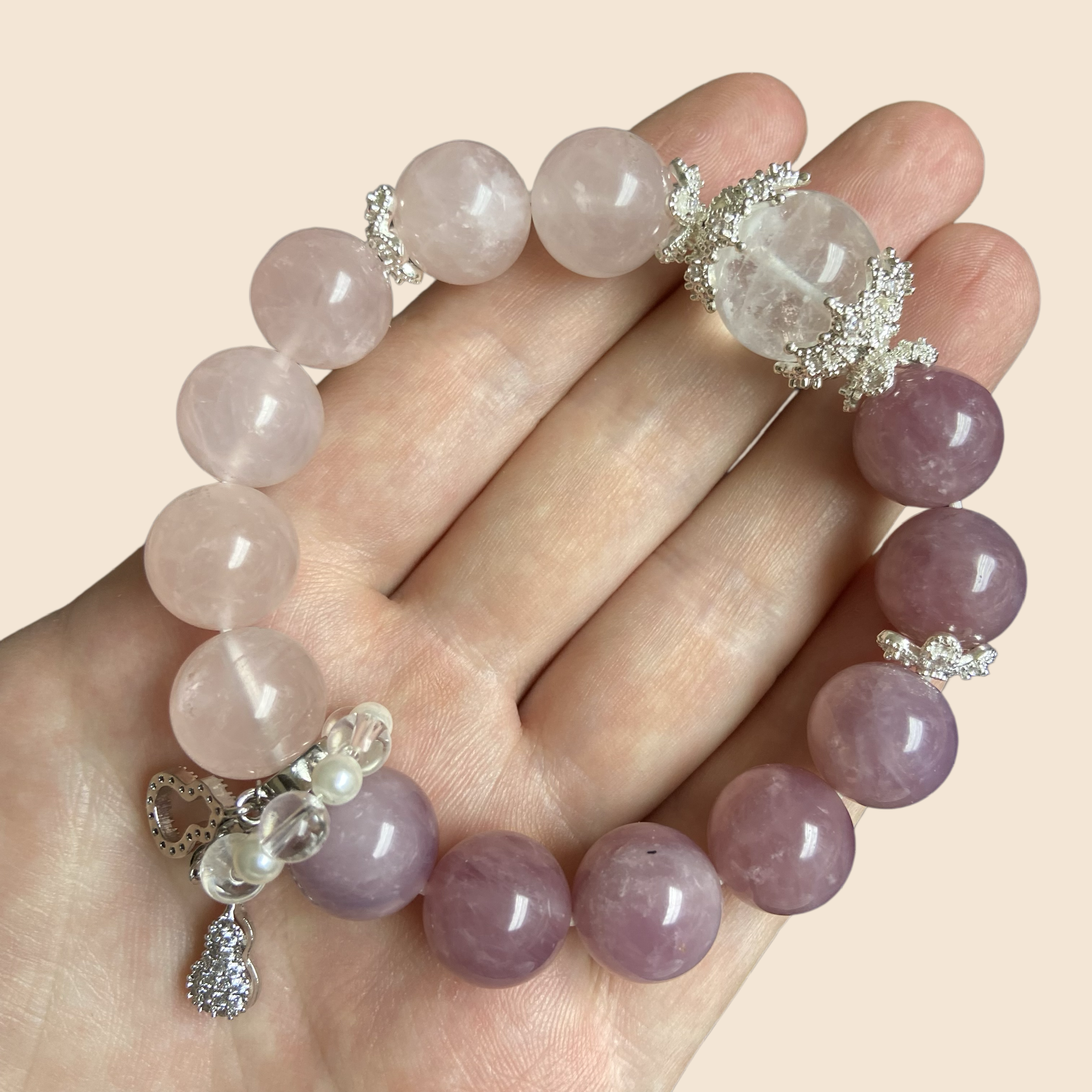 DIY Natural Crystal Bracelet – Love & Relationship Collection | Rose Quartz Strawberry Moonstone Mix | One-of-a-Kind & Custom Batch Available