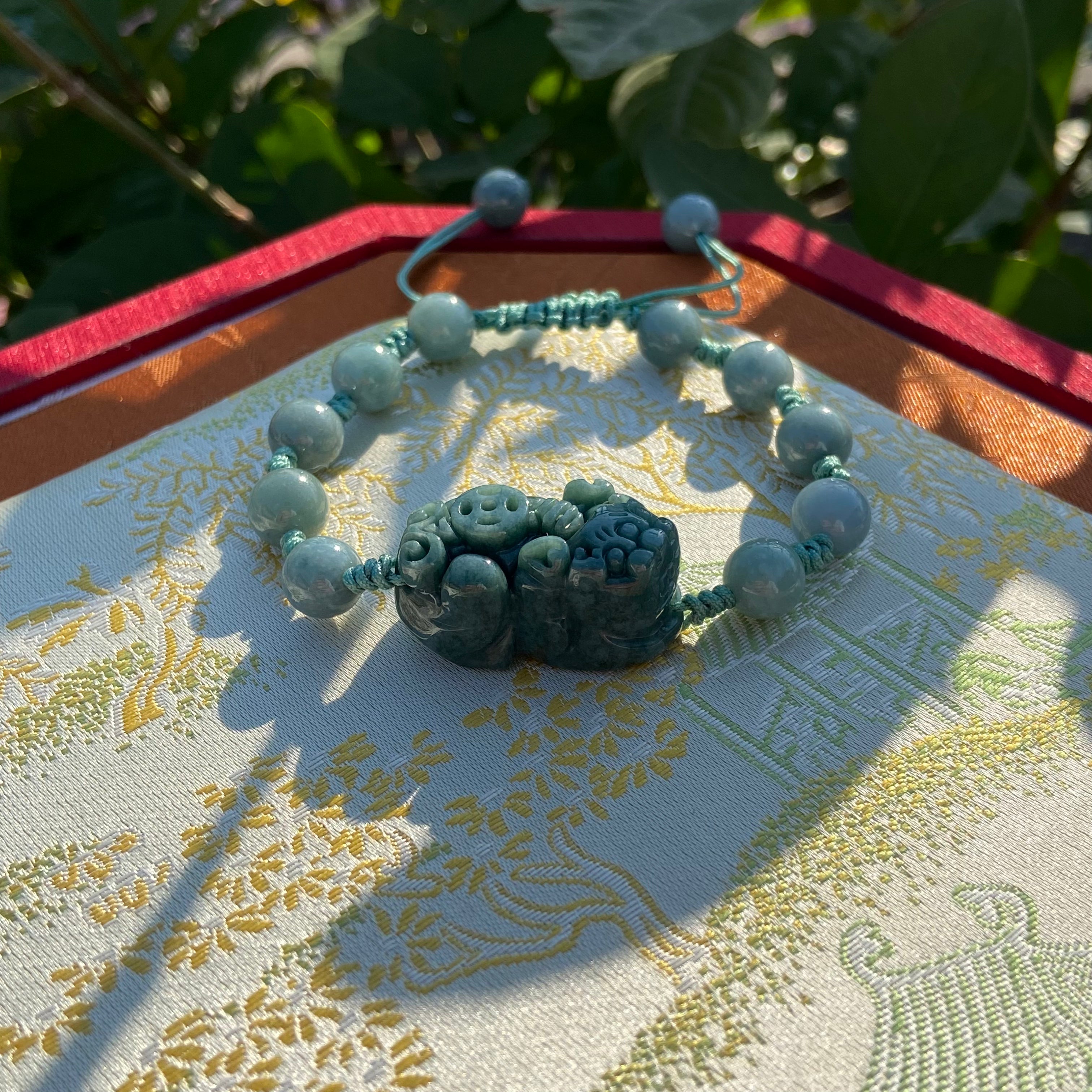 Natural Jade Pixiu Braided Bracelet - Luck & Prosperity Amulet for Wealth Attraction