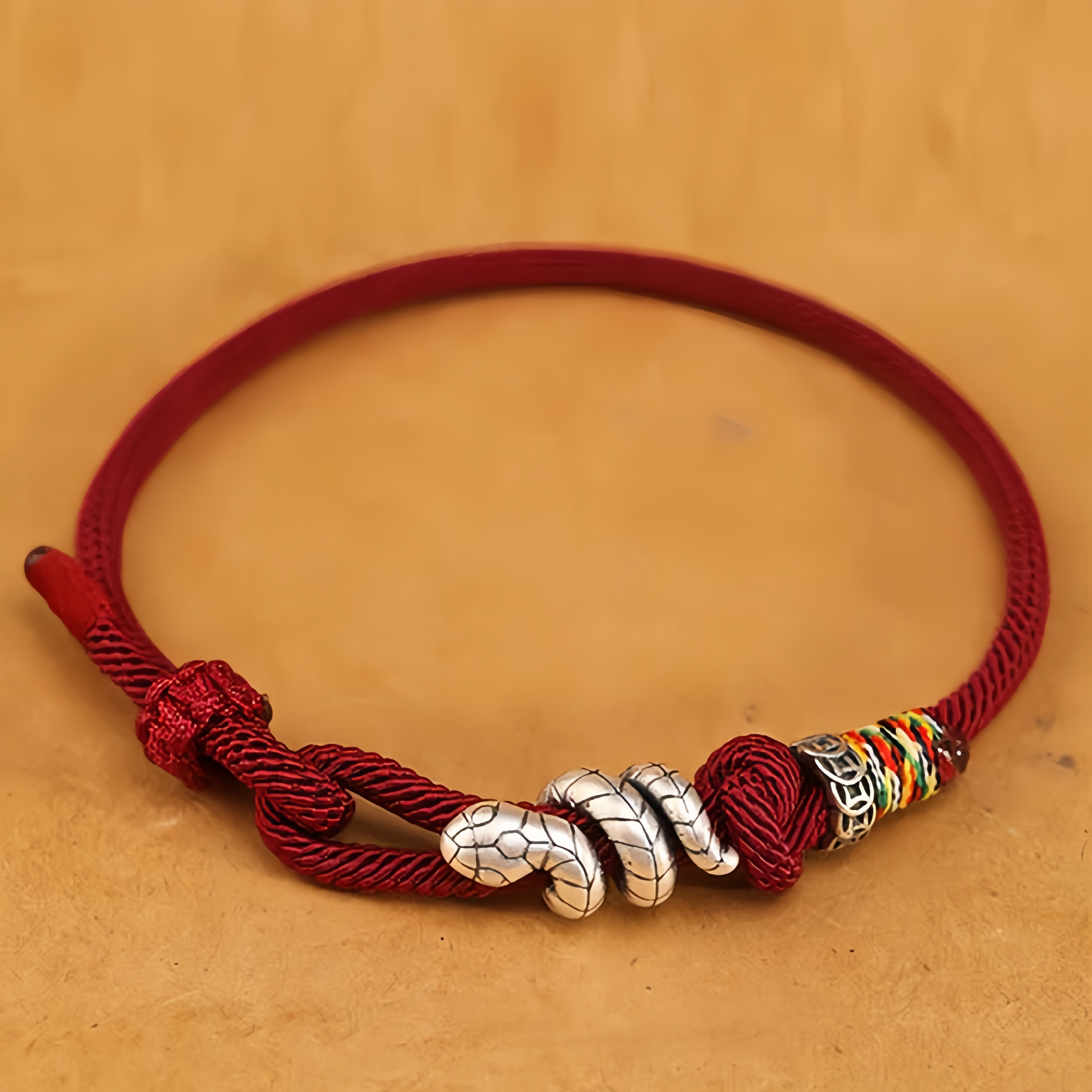 Red String 925 Sterling Silver Year of the Snake Coin Ring Snake Luck Bracelet