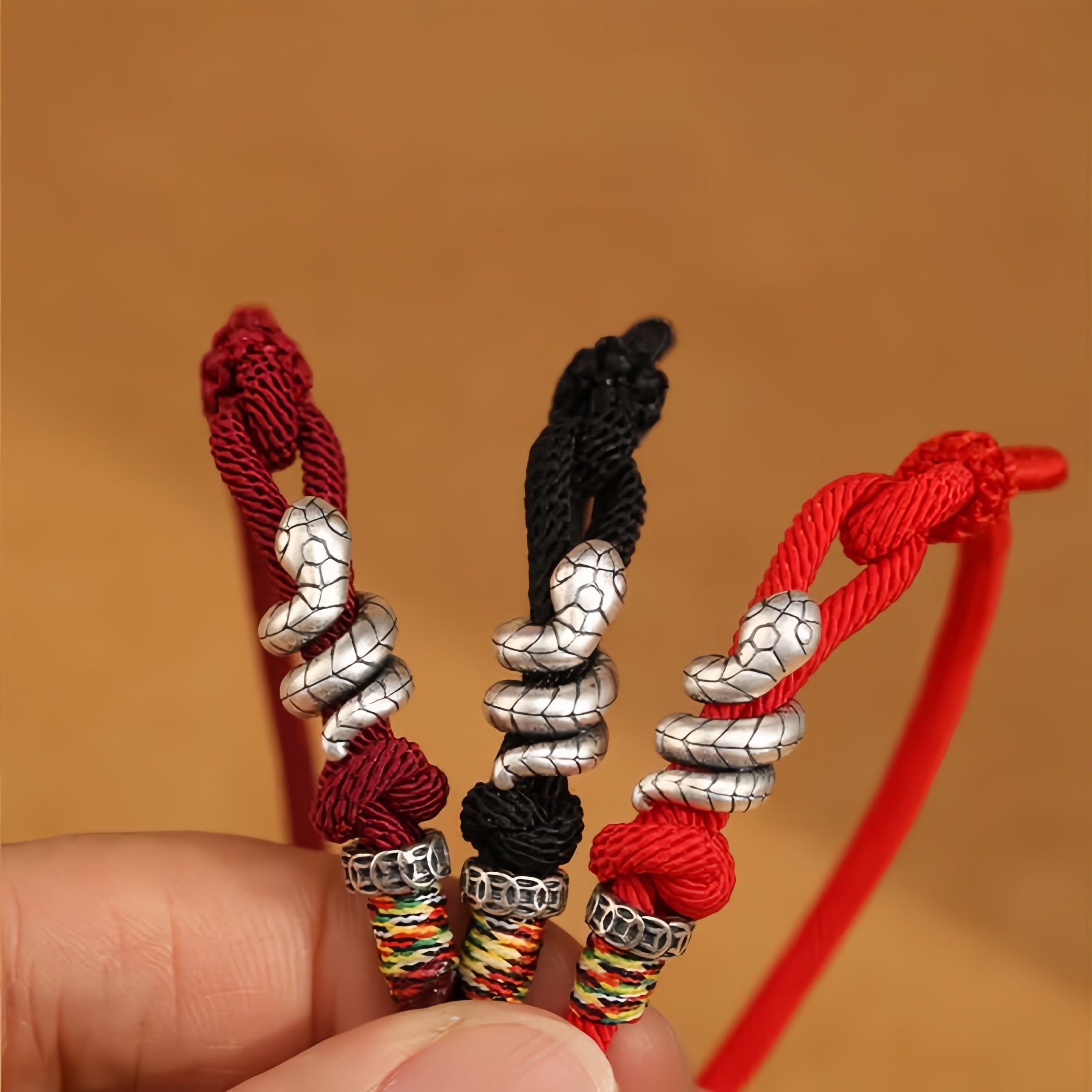 Red String 925 Sterling Silver Year of the Snake Coin Ring Snake Luck Bracelet